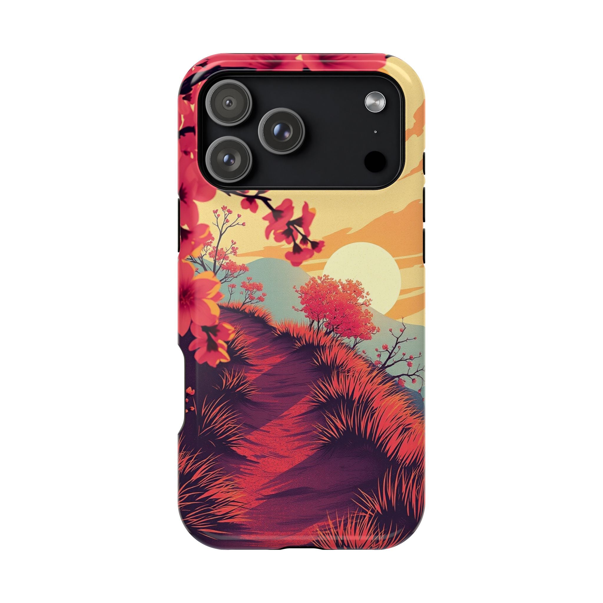 iPhone Sunset Amber And Peach Blossom Trail Soft iPhone 15 Finish · iPhone Case