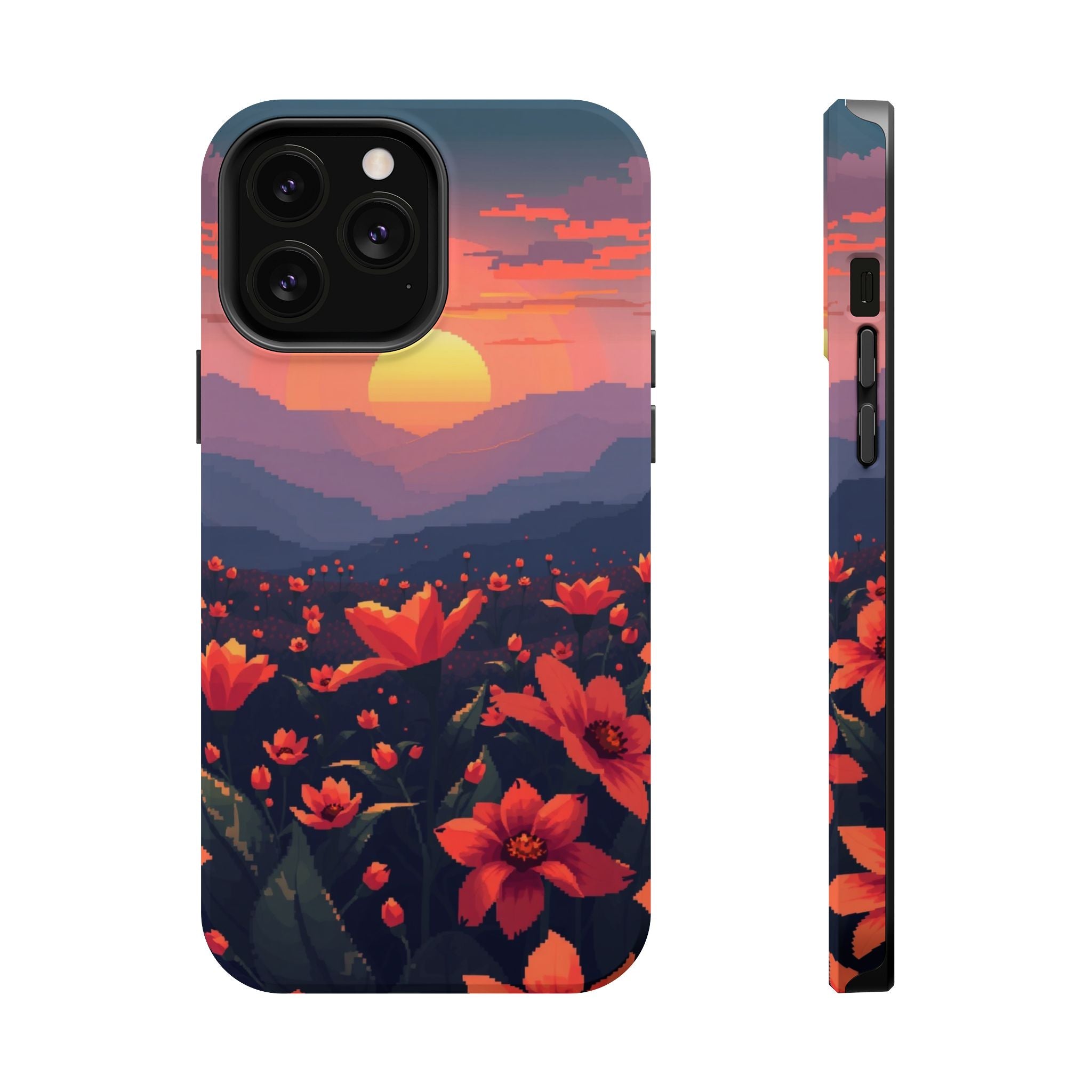 iPhone Sunset Amber And Peach Floral Geometric Soft iPhone Finish · iPhone Case