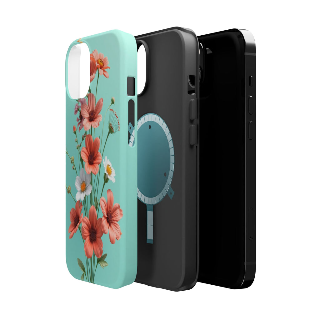 iPhone Teal And Coral Wildflower Bunch Slim Everyday Designer Case · iPhone Case