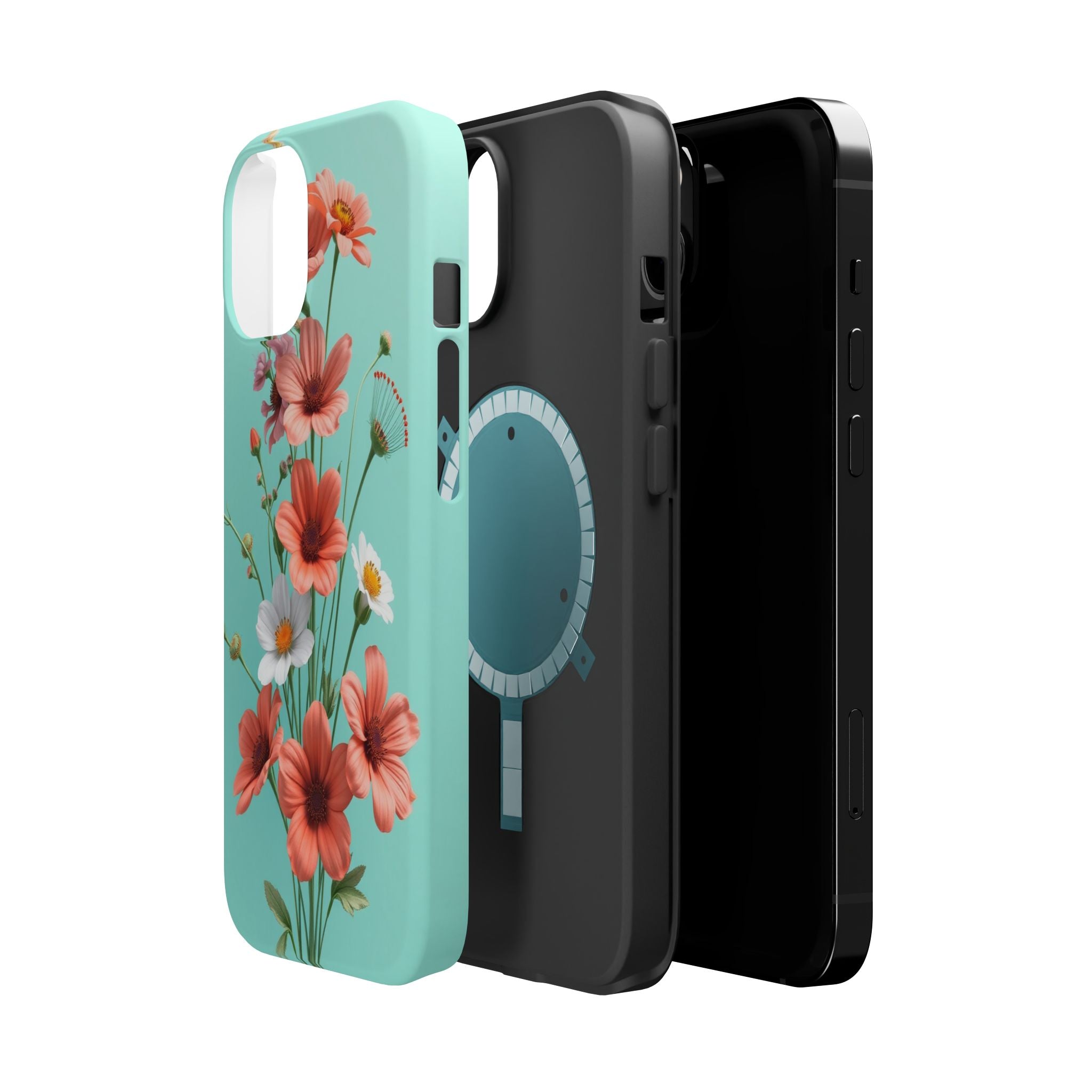 iPhone Teal And Coral Wildflower Bunch Slim Everyday Designer Case · iPhone Case