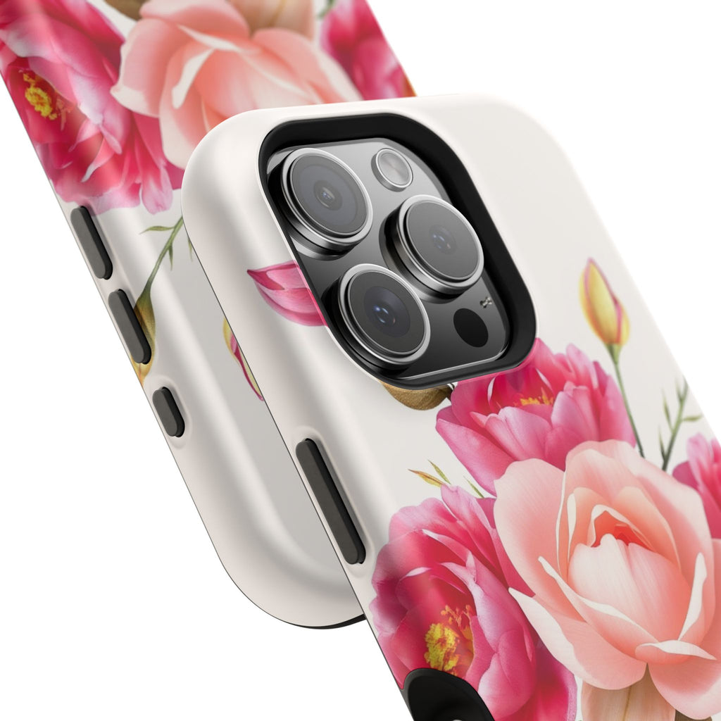 iPhone Rose Pink And Cream Neon Floral Slim Everyday Designer Case · iPhone Case