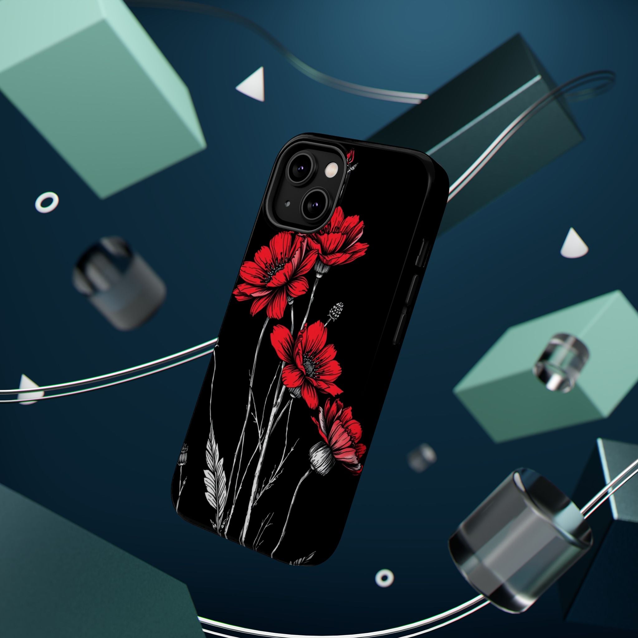 iPhone Black And Crimson Wildflower Bunch Slim Everyday Designer Case · iPhone C