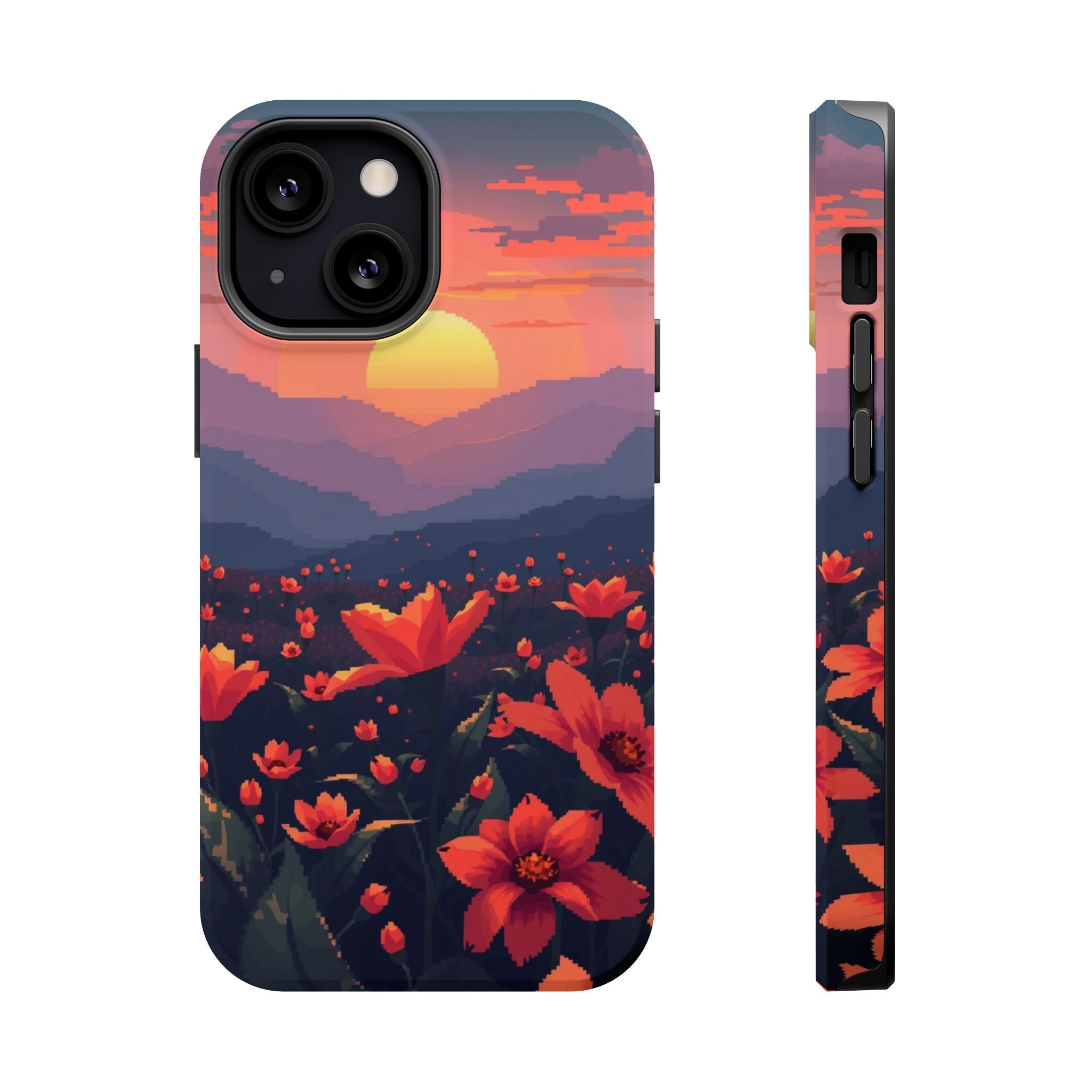 iPhone Sunset Amber And Peach Floral Geometric Soft iPhone Finish · iPhone Case