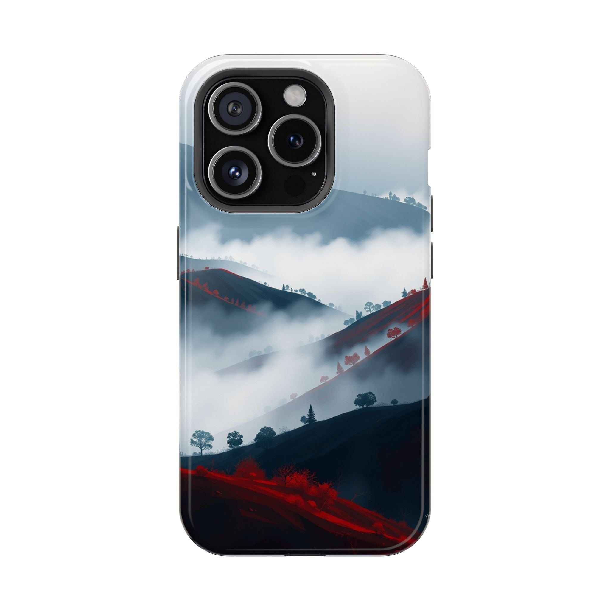 iPhone Black And Crimson Fog Rolling Over Hills Soft iPhone Finish · iPhone Case