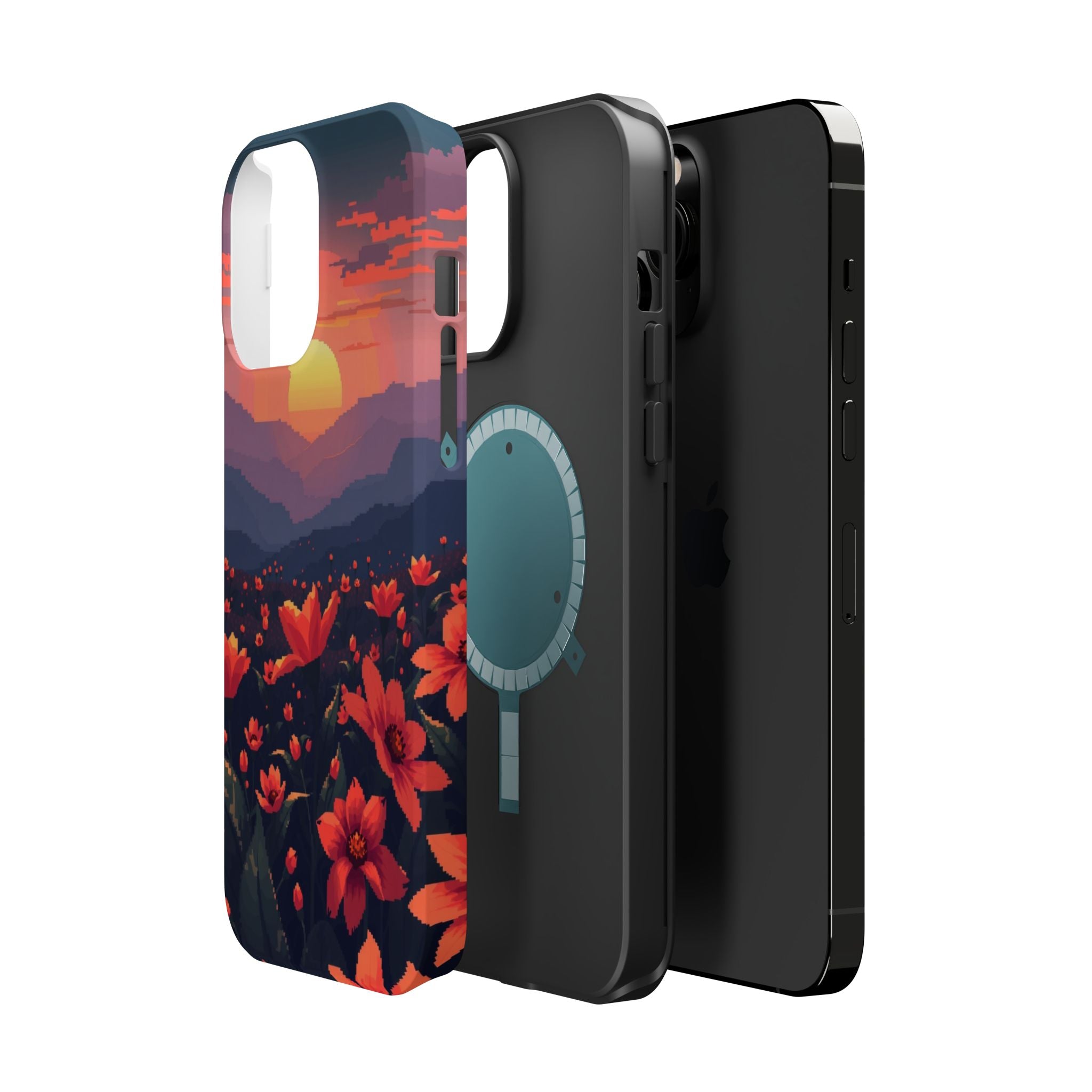iPhone Sunset Amber And Peach Floral Geometric Soft iPhone Finish · iPhone Case