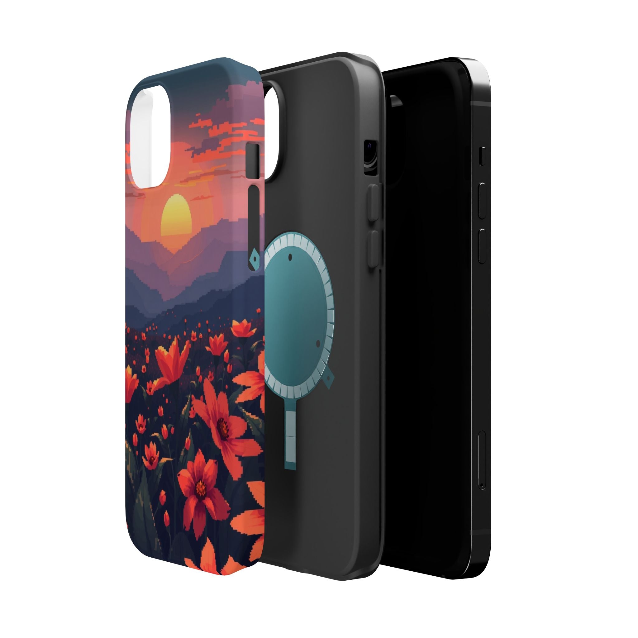 iPhone Sunset Amber And Peach Floral Geometric Soft iPhone Finish · iPhone Case