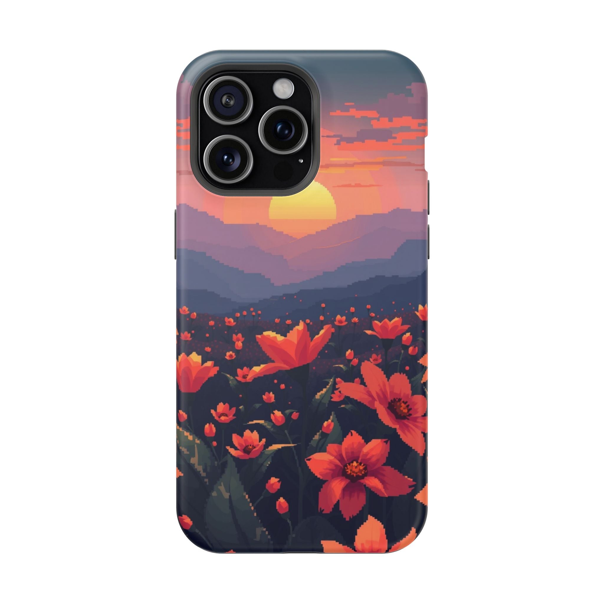 iPhone Sunset Amber And Peach Floral Geometric Soft iPhone Finish · iPhone Case