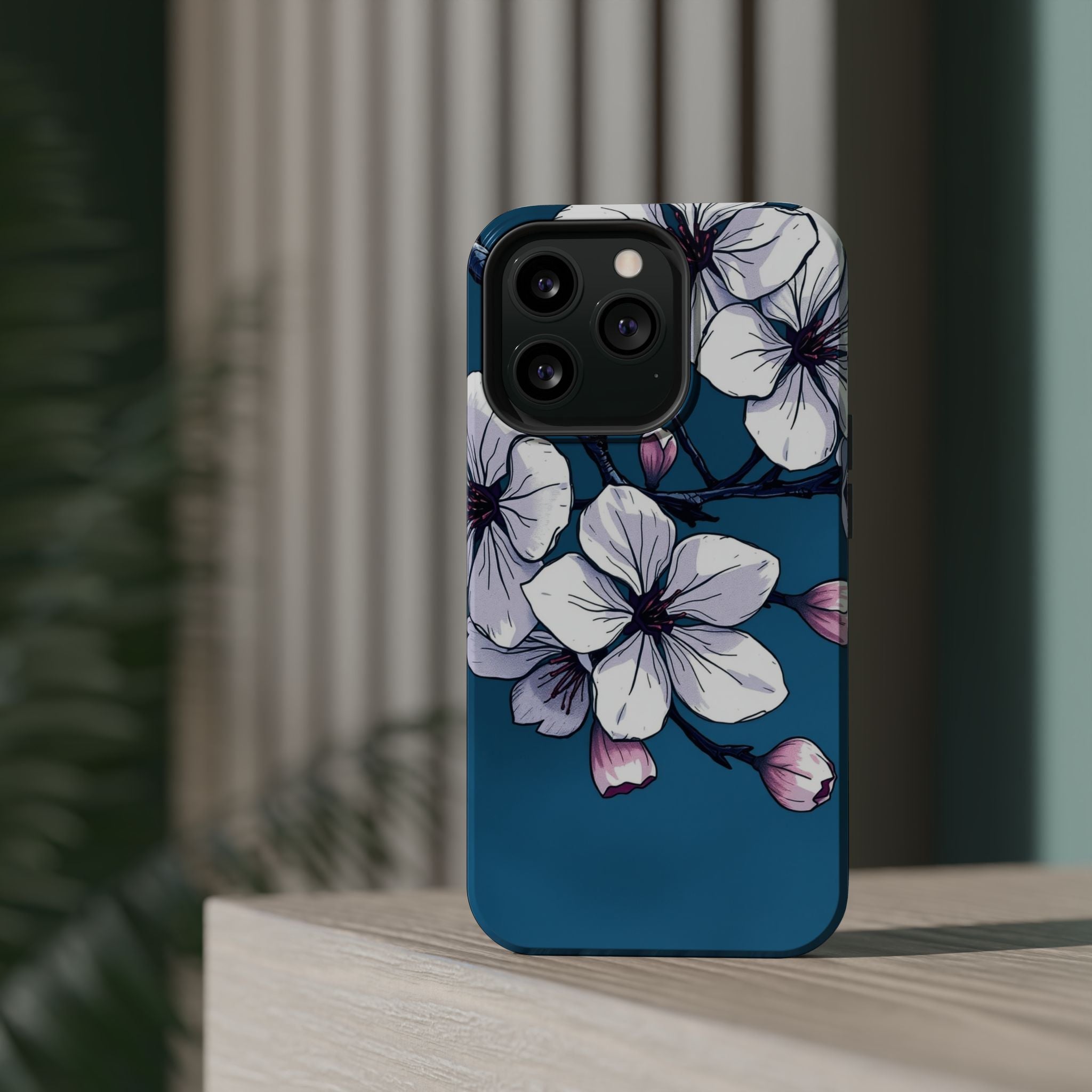 iPhone Midnight Blue And Silver Cherry Blossom Soft iPhone Finish · iPhone Case