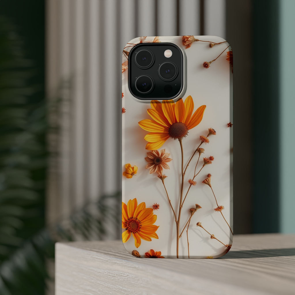 iPhone Mustard And Rust Dried Flower Flat Lay Carry Case Slim Snap Case · iPhone