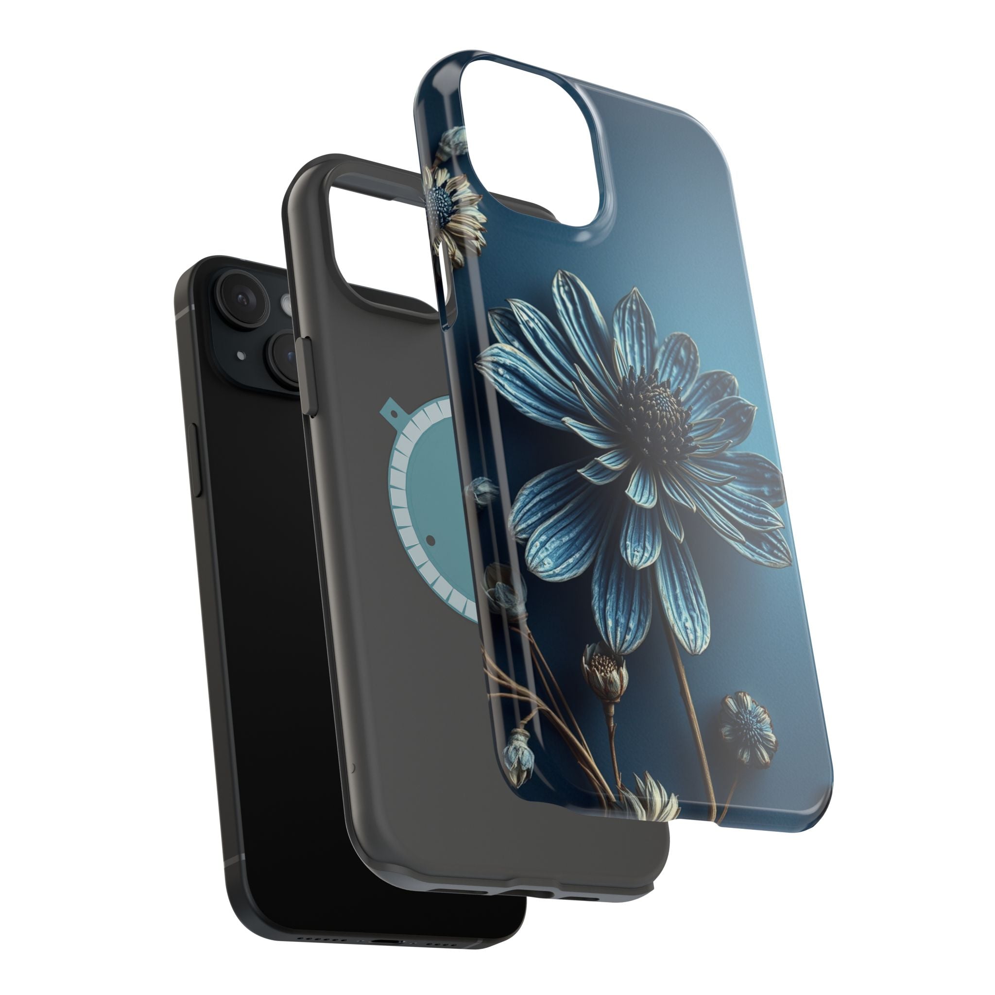iPhone Midnight Blue And Silver Dried Flower Flat Lay iPhone 15 · iPhone Case