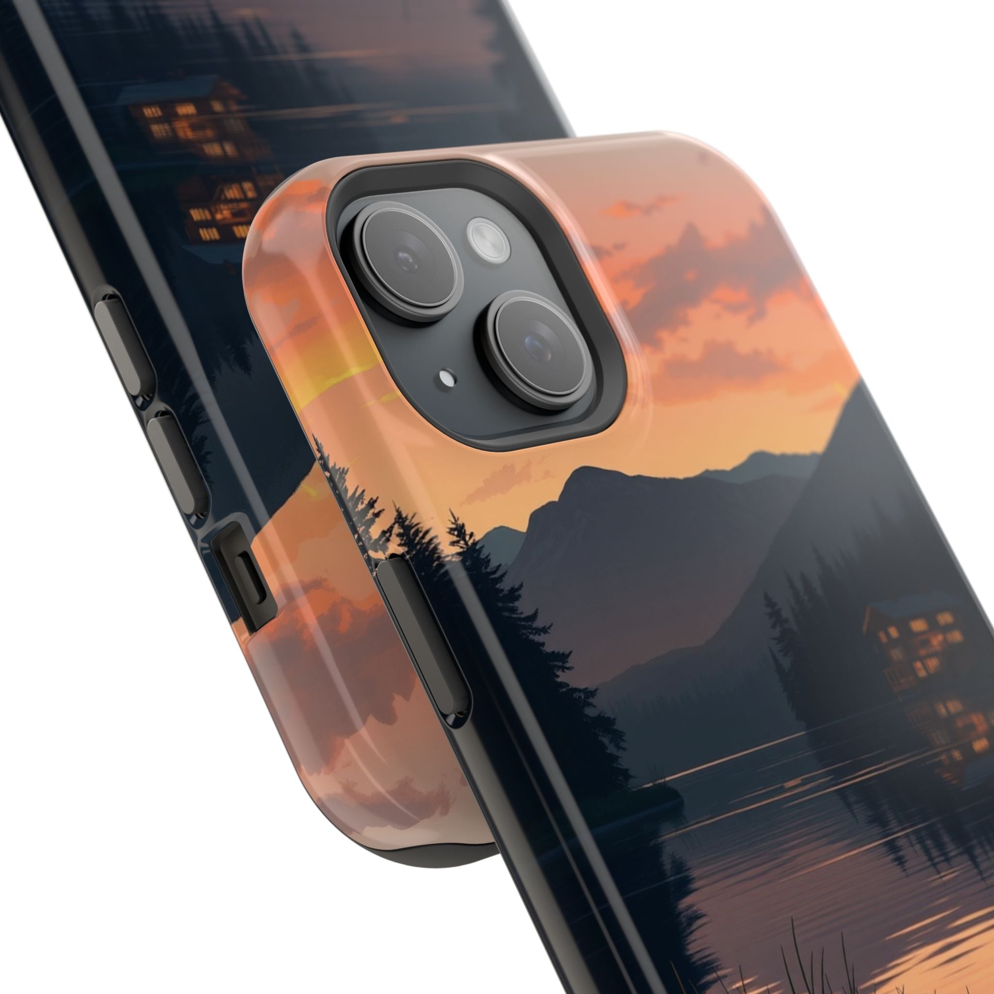 iPhone Sunset Amber And Peach Lake at Twilight Soft iPhone Finish · iPhone Case