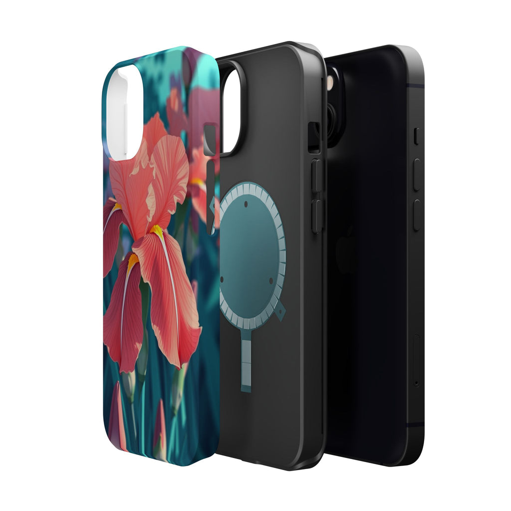 iPhone Teal And Coral Iris Garden Bold Modern Everyday Snap Case · iPhone Case