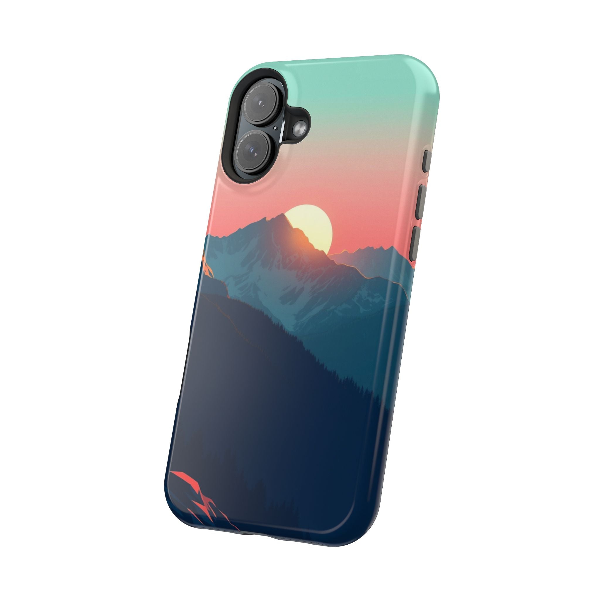 iPhone Mint And Blush Mountain at Sunrise Slim iPhone 16 Everyday · iPhone Case