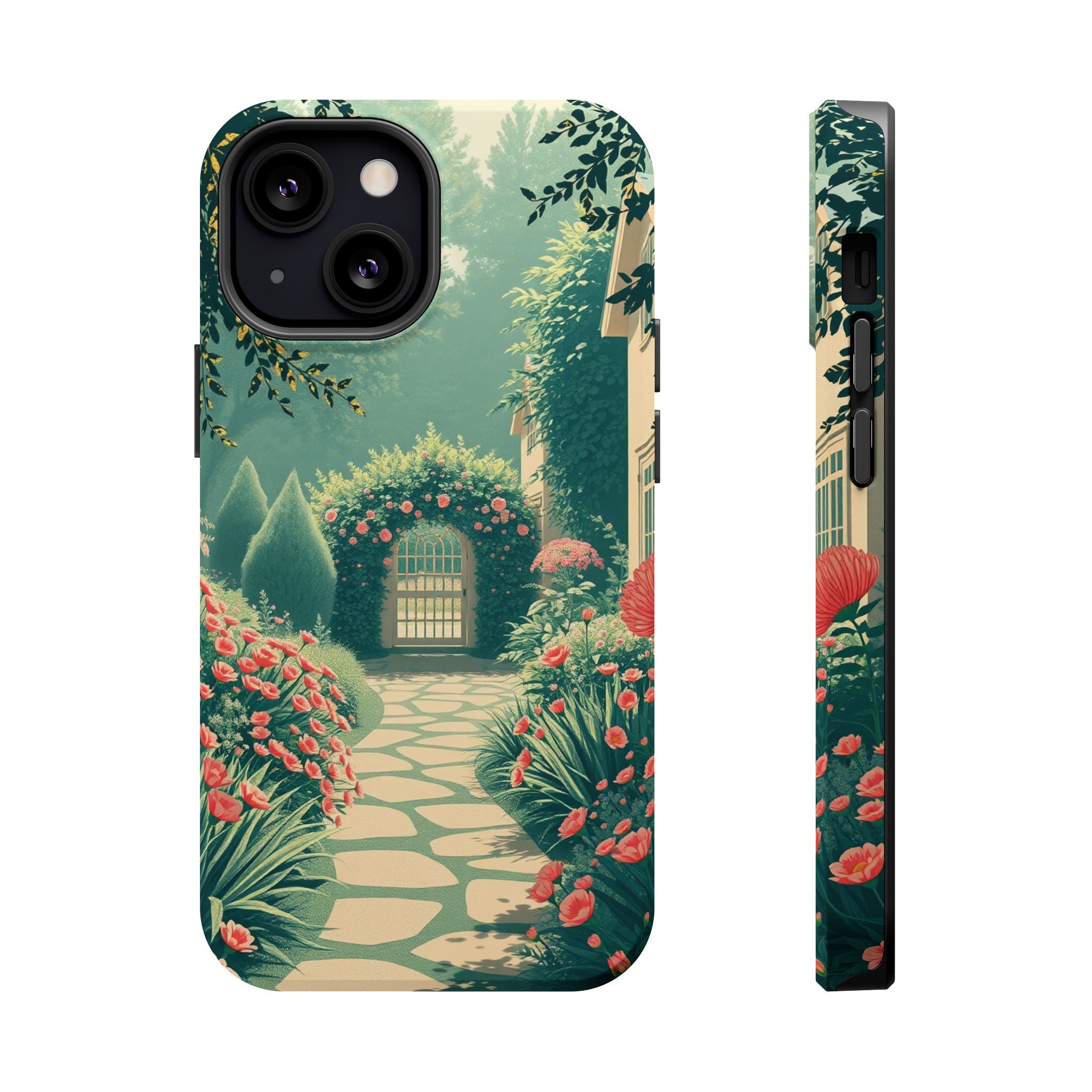 iPhone Teal And Coral Cottage Garden Slim Everyday Designer Case · iPhone Case