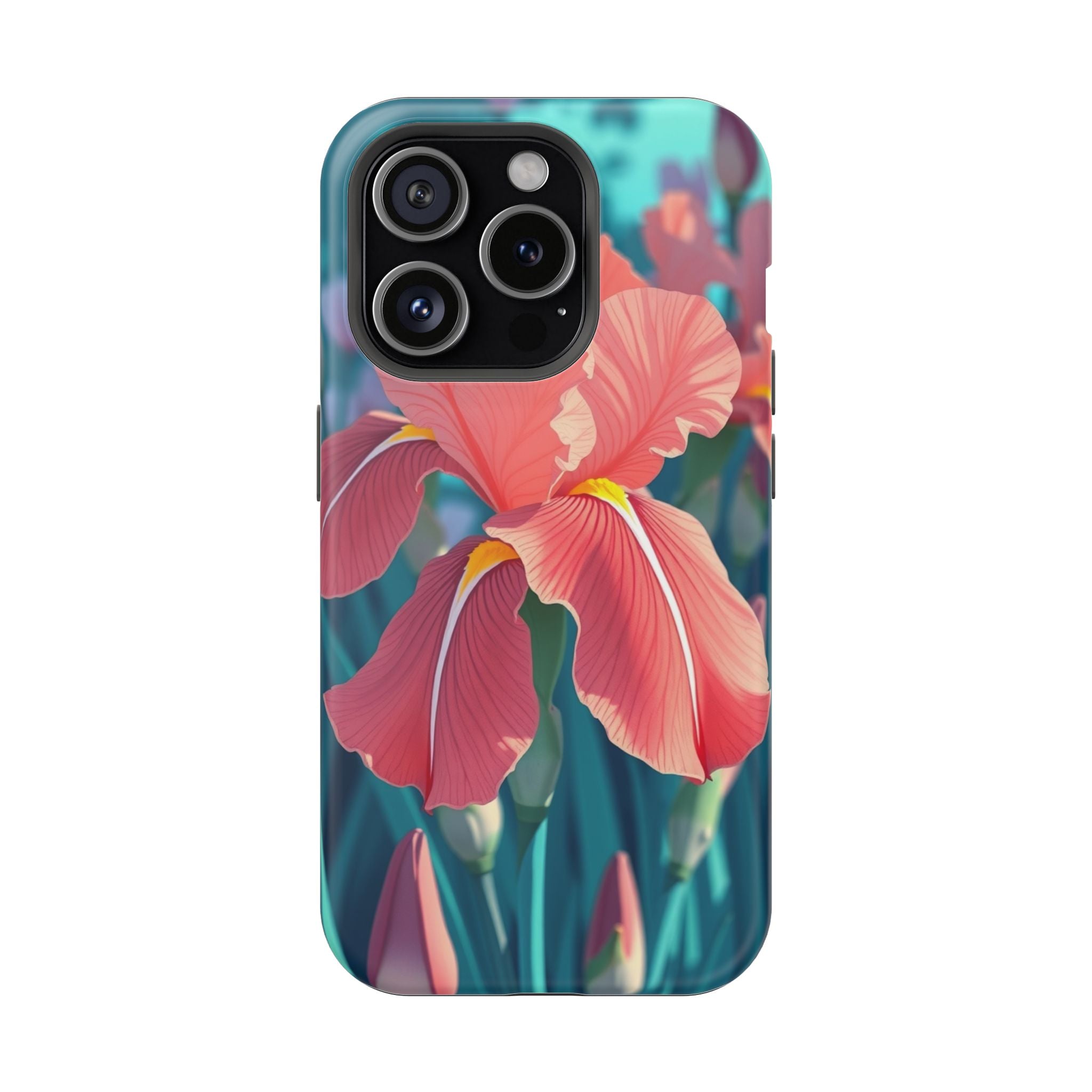 iPhone Teal And Coral Iris Garden Bold Modern Everyday Snap Case · iPhone Case