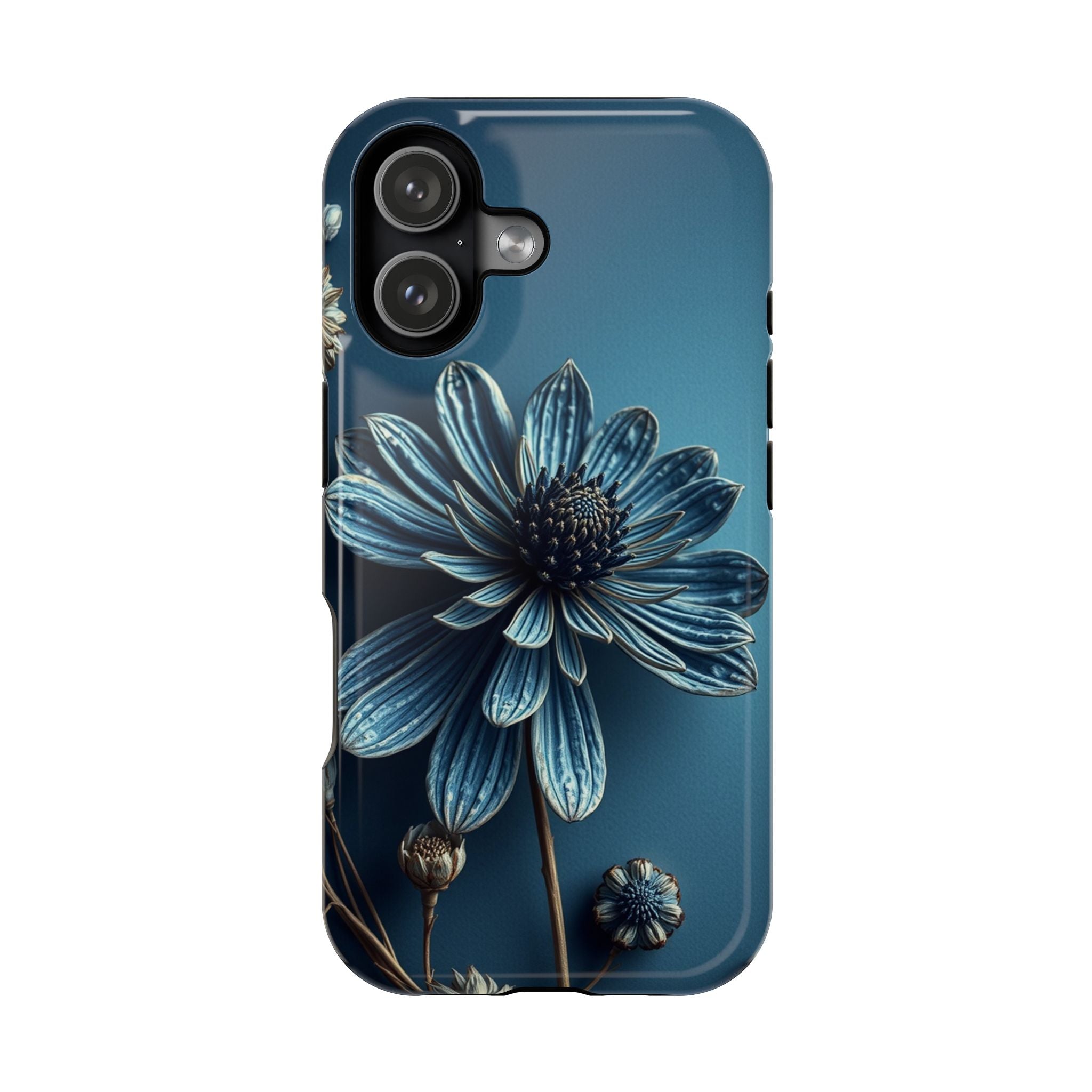 iPhone Midnight Blue And Silver Dried Flower Flat Lay iPhone 15 · iPhone Case