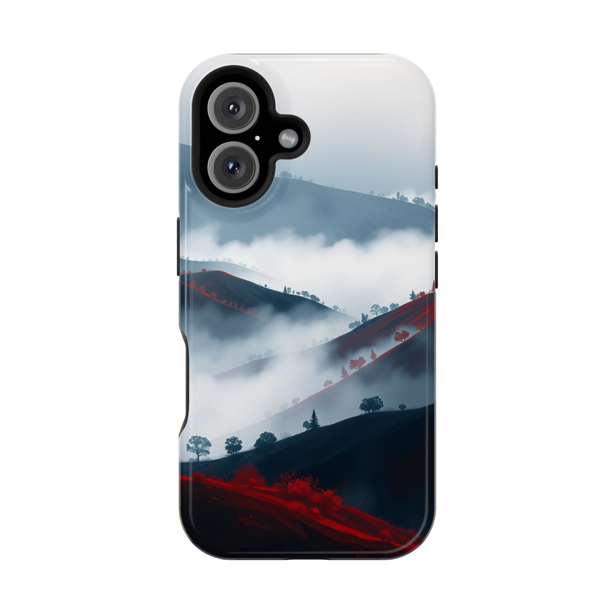 iPhone Black And Crimson Fog Rolling Over Hills Soft iPhone Finish · iPhone Case