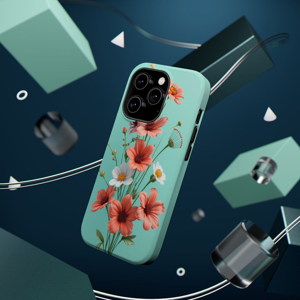 iPhone Teal And Coral Wildflower Bunch Slim Everyday Designer Case · iPhone Case
