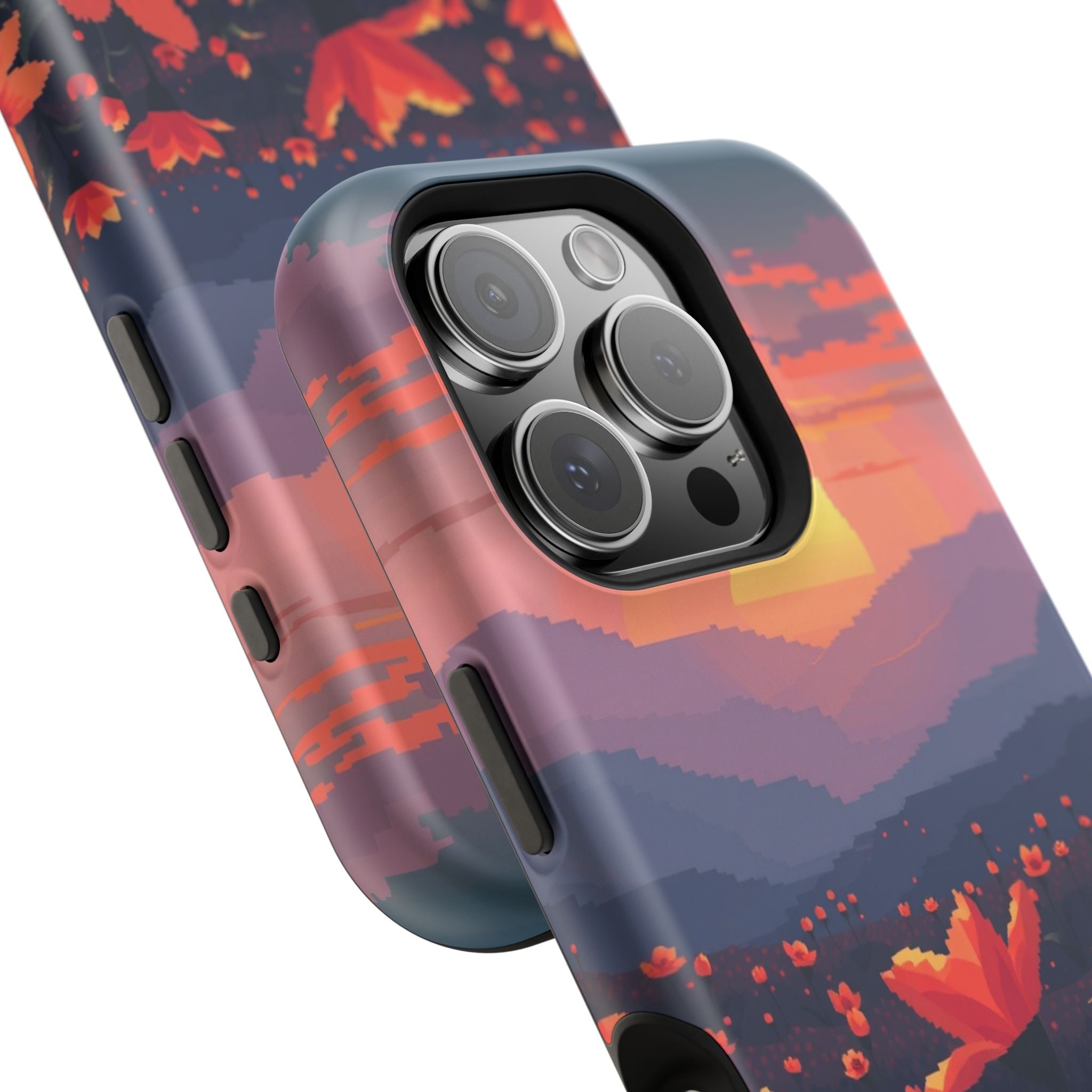 iPhone Sunset Amber And Peach Floral Geometric Soft iPhone Finish · iPhone Case