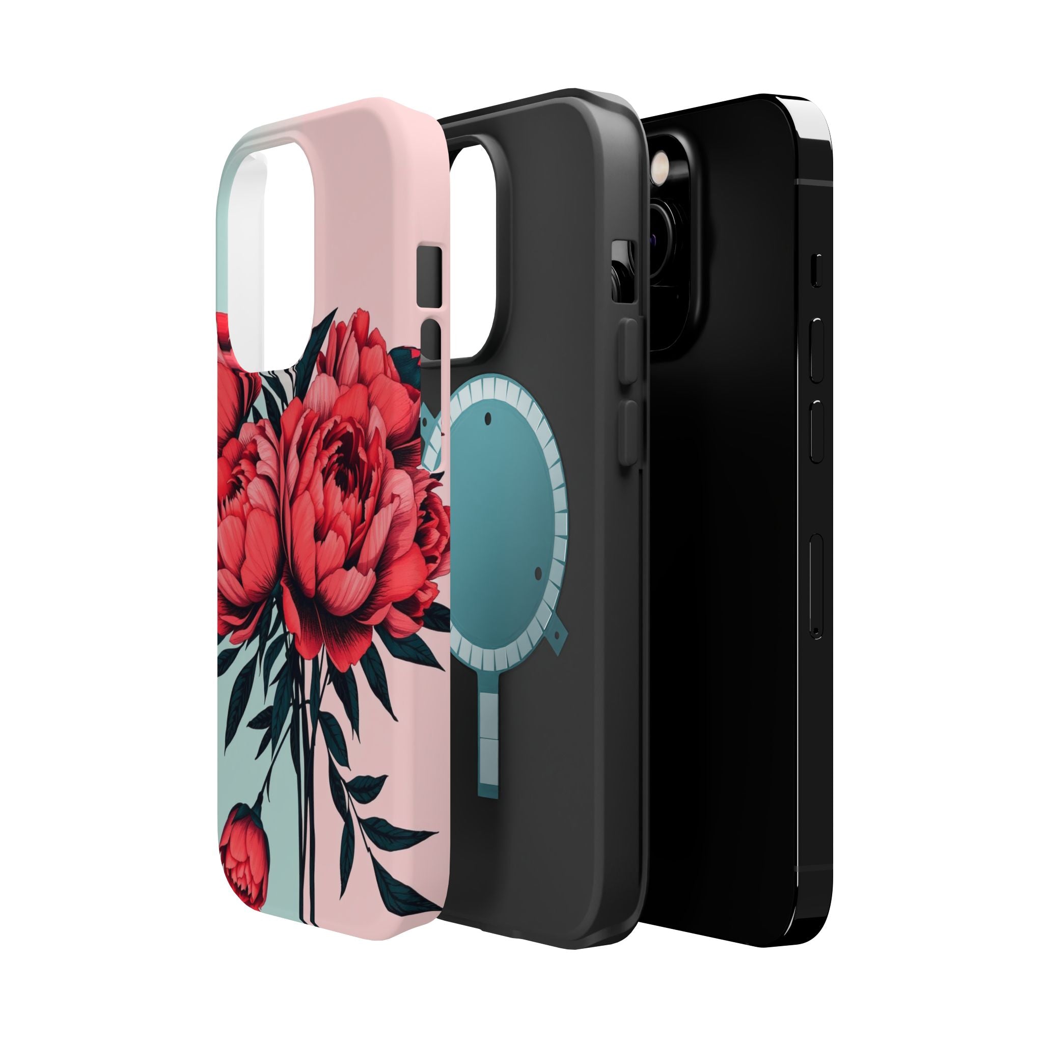iPhone Teal And Coral Peony Bouquet Artistic Everyday Cas Slim Snap Case · iPhon