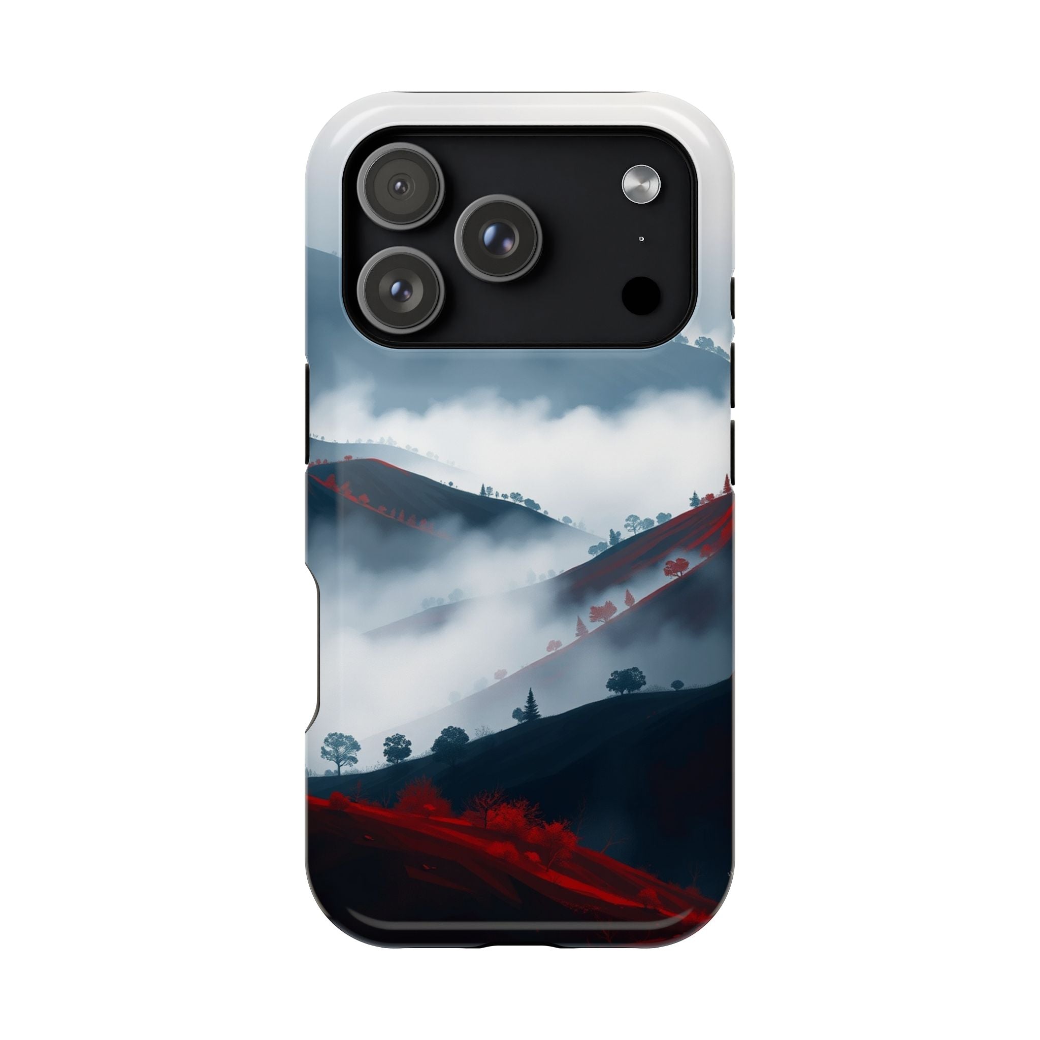iPhone Black And Crimson Fog Rolling Over Hills Soft iPhone Finish · iPhone Case