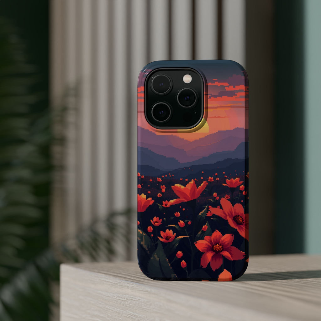 iPhone Sunset Amber And Peach Floral Geometric Soft iPhone Finish · iPhone Case