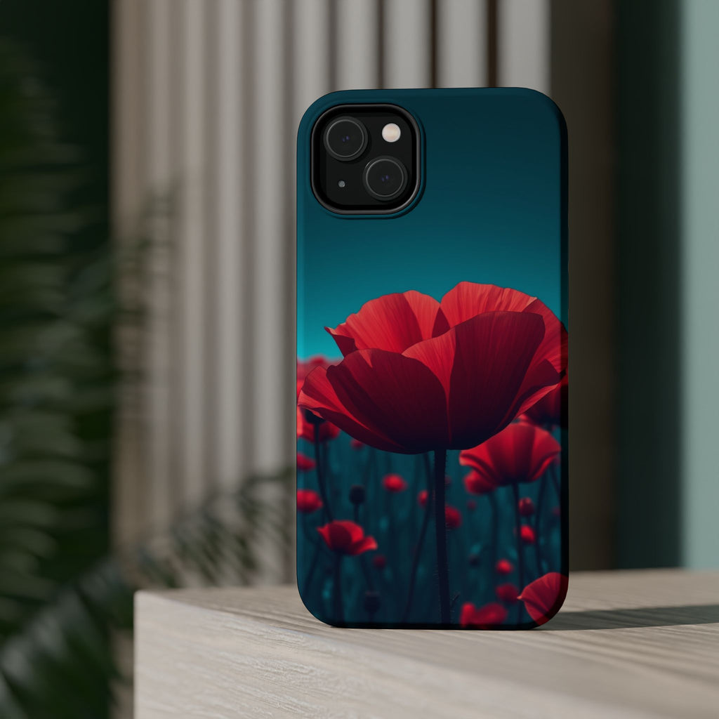 iPhone Teal And Coral Poppy Field Bold Modern Everyday Snap Case · iPhone Case