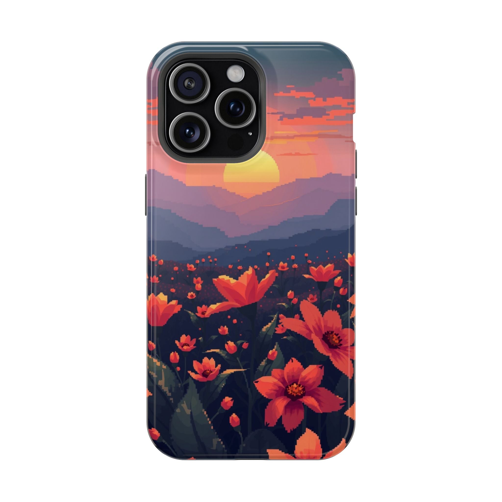 iPhone Sunset Amber And Peach Floral Geometric Soft iPhone Finish · iPhone Case