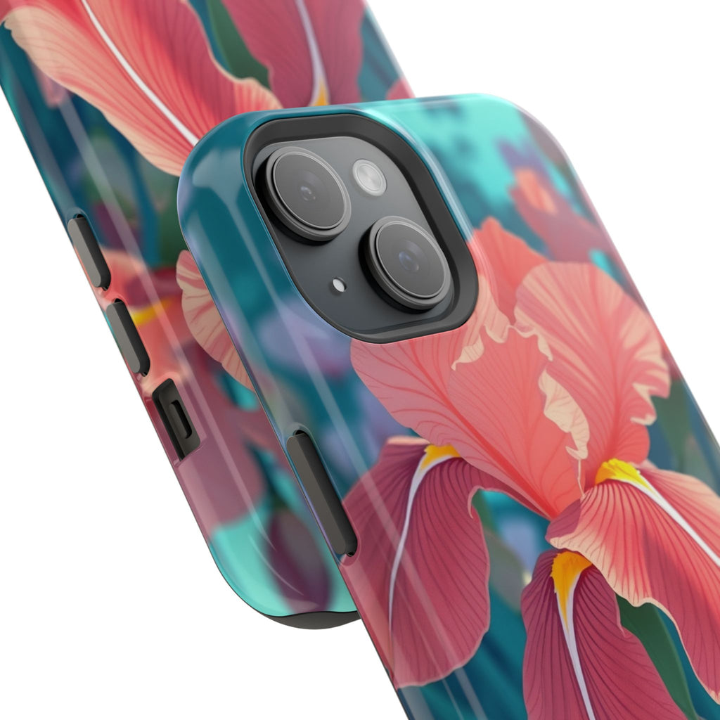 iPhone Teal And Coral Iris Garden Bold Modern Everyday Snap Case · iPhone Case
