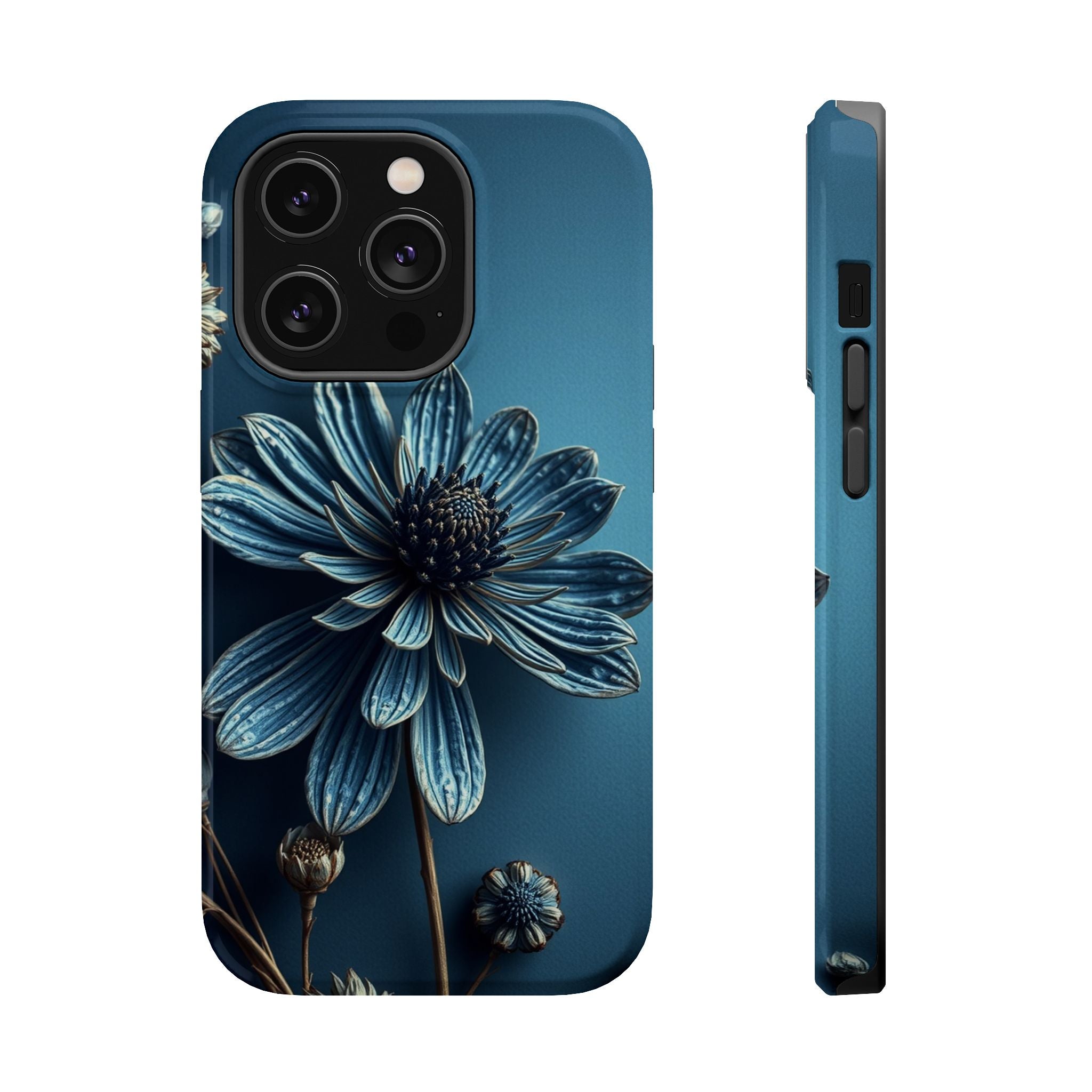 iPhone Midnight Blue And Silver Dried Flower Flat Lay iPhone 15 · iPhone Case