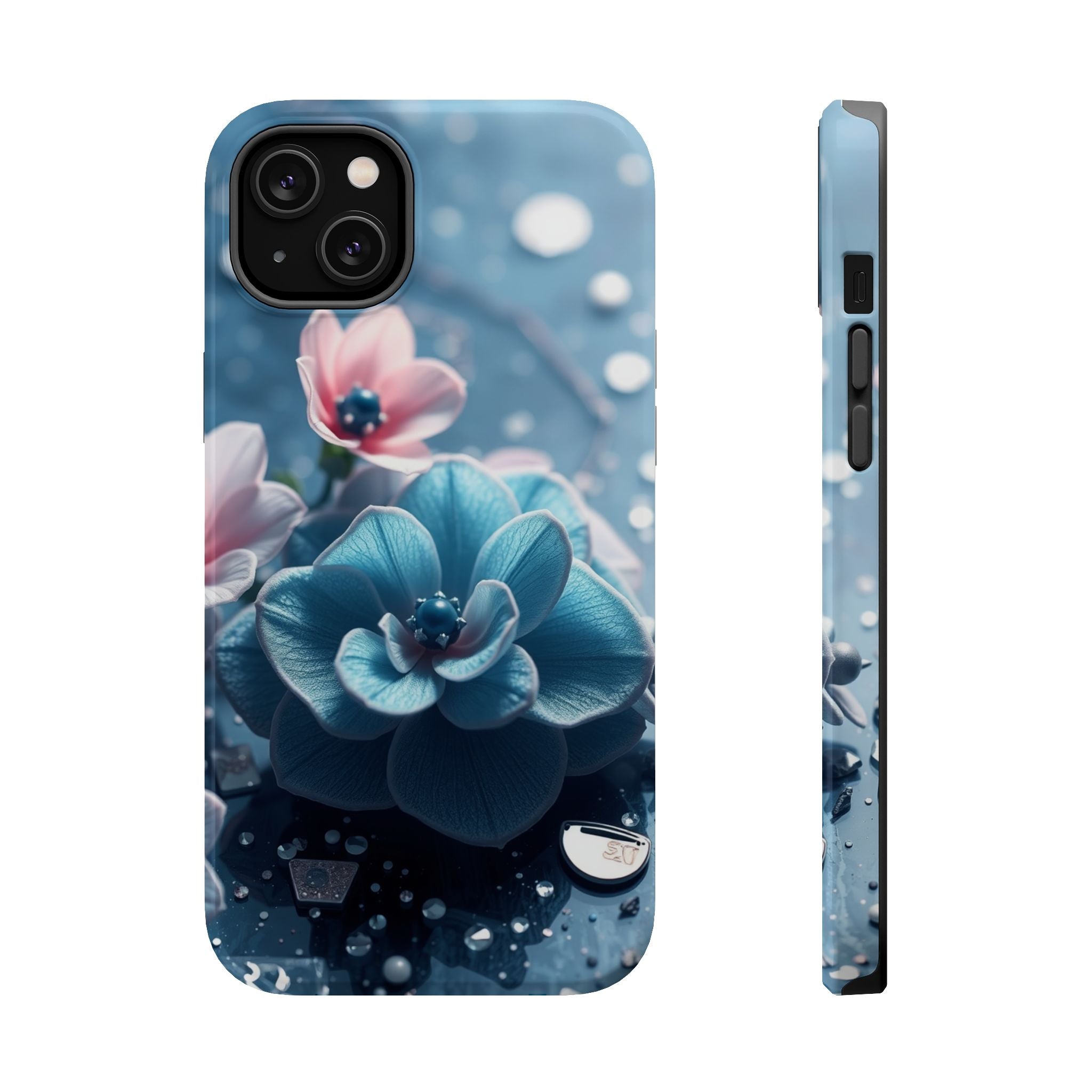 iPhone Midnight Blue And Silver Floral Terrazzo Soft iPhone Finish · iPhone Case