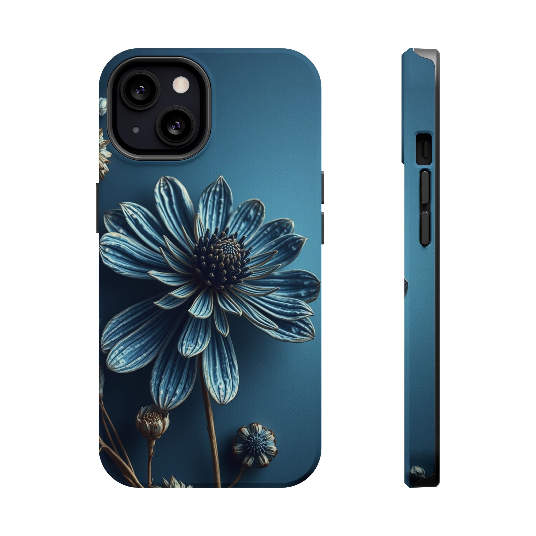 iPhone Midnight Blue And Silver Dried Flower Flat Lay iPhone 15 · iPhone Case