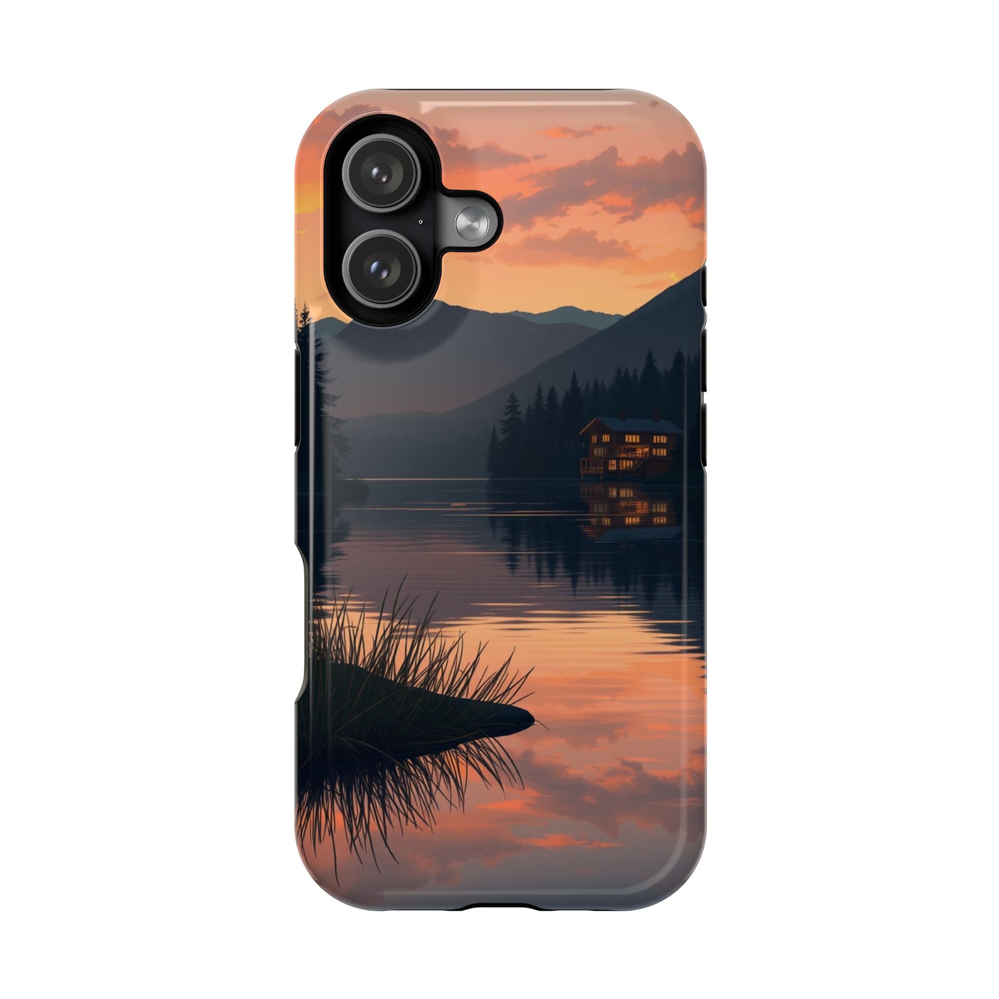 iPhone Sunset Amber And Peach Lake at Twilight Soft iPhone Finish · iPhone Case