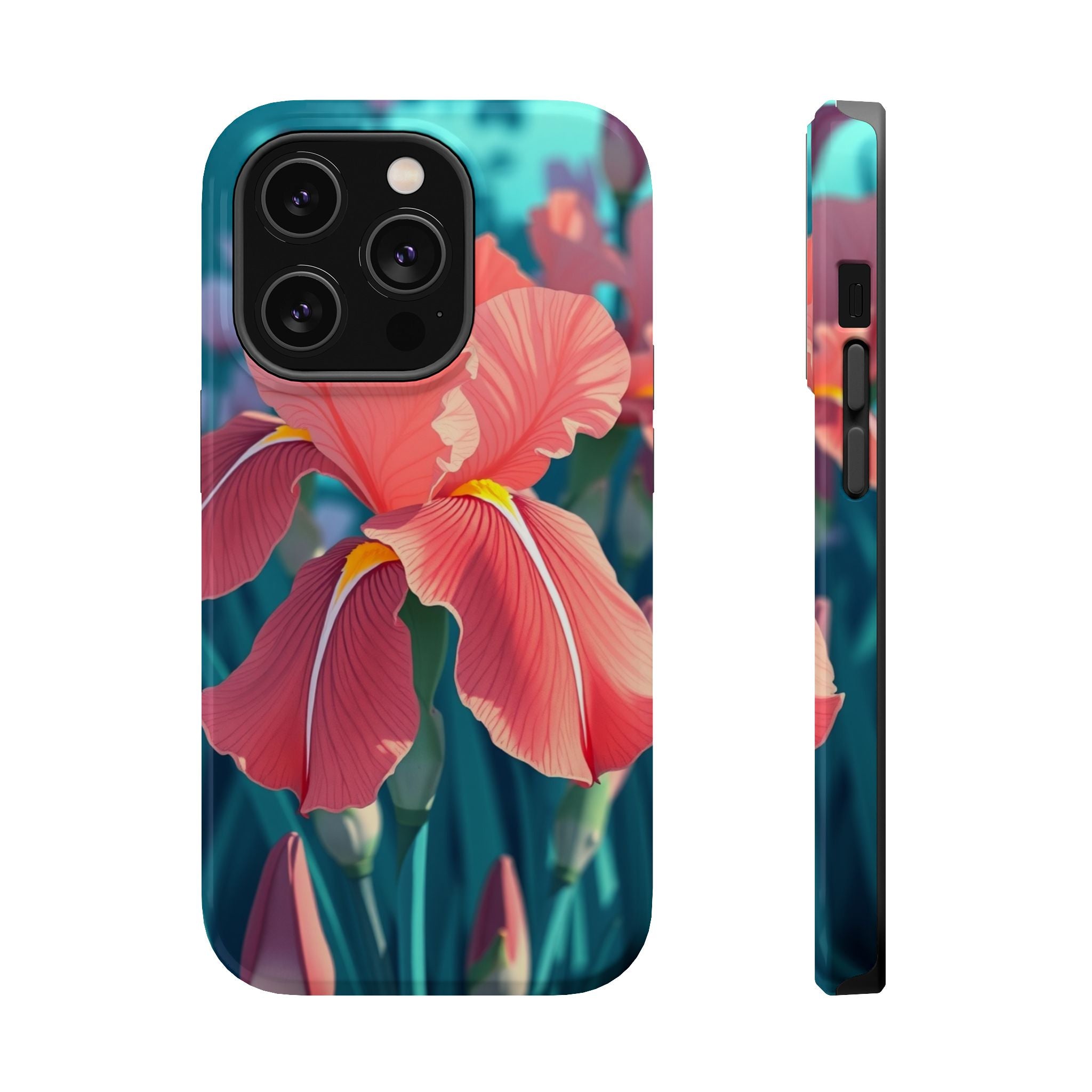 iPhone Teal And Coral Iris Garden Bold Modern Everyday Snap Case · iPhone Case