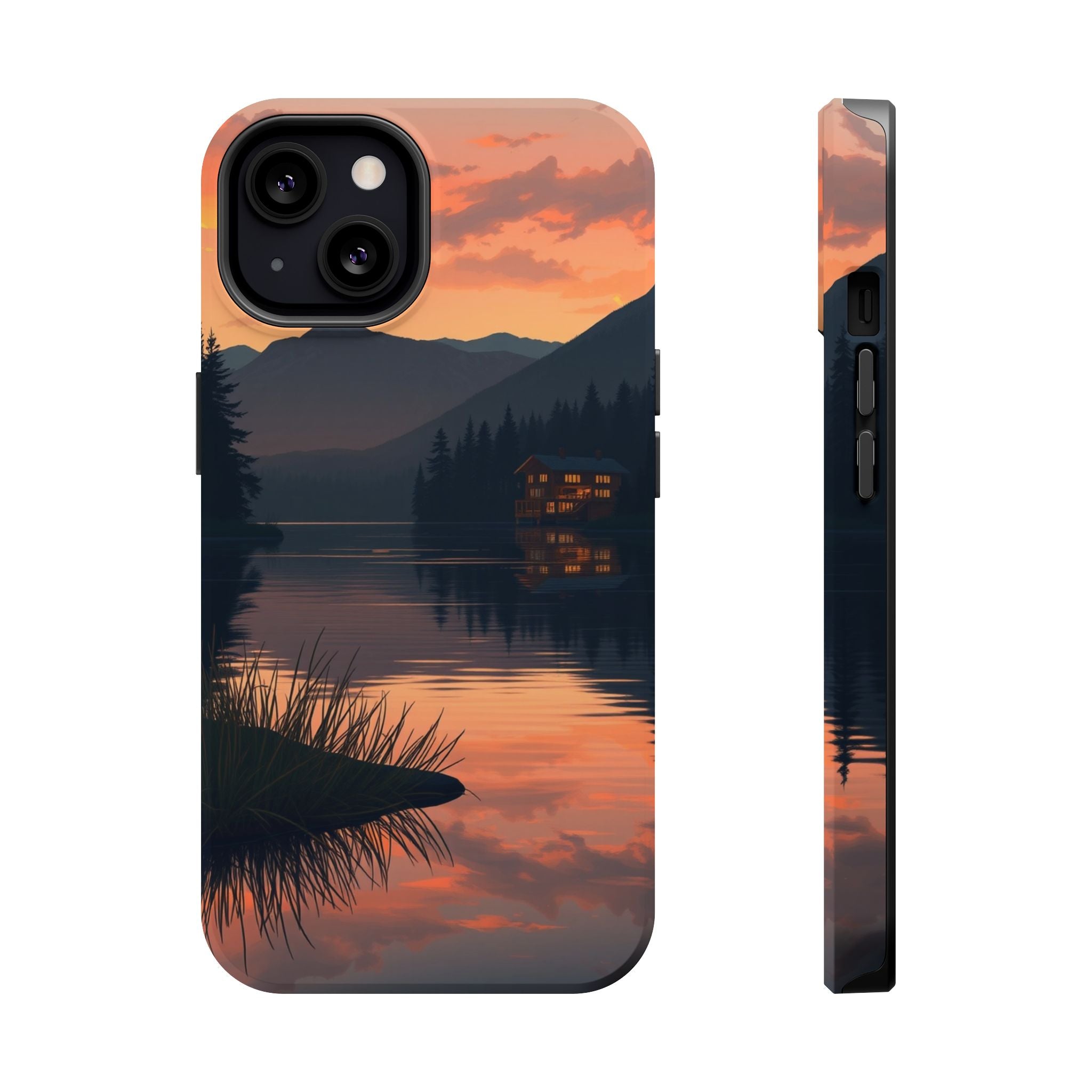 iPhone Sunset Amber And Peach Lake at Twilight Soft iPhone Finish · iPhone Case