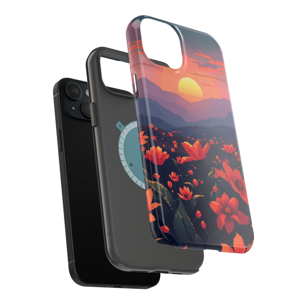 iPhone Sunset Amber And Peach Floral Geometric Soft iPhone Finish · iPhone Case