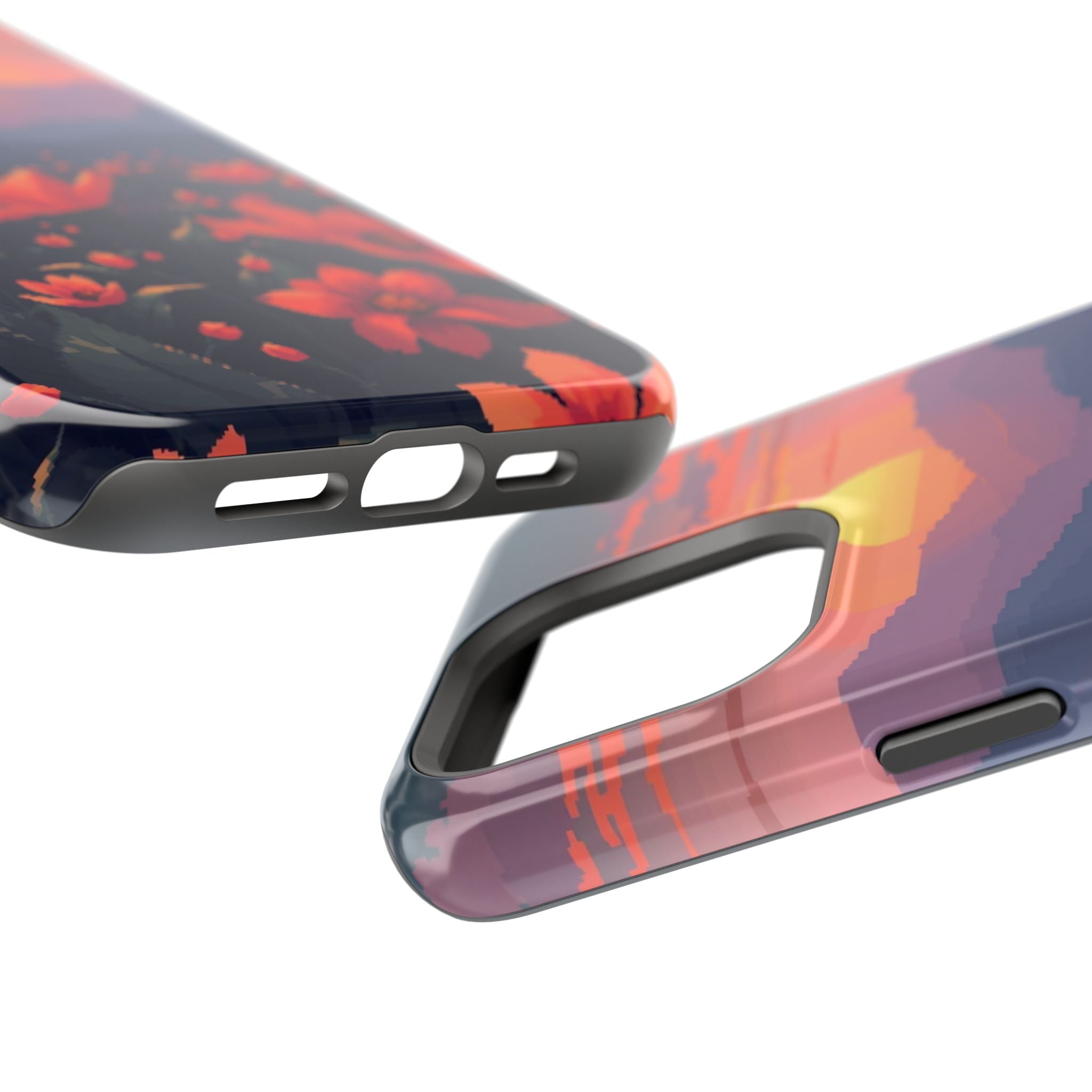 iPhone Sunset Amber And Peach Floral Geometric Soft iPhone Finish · iPhone Case