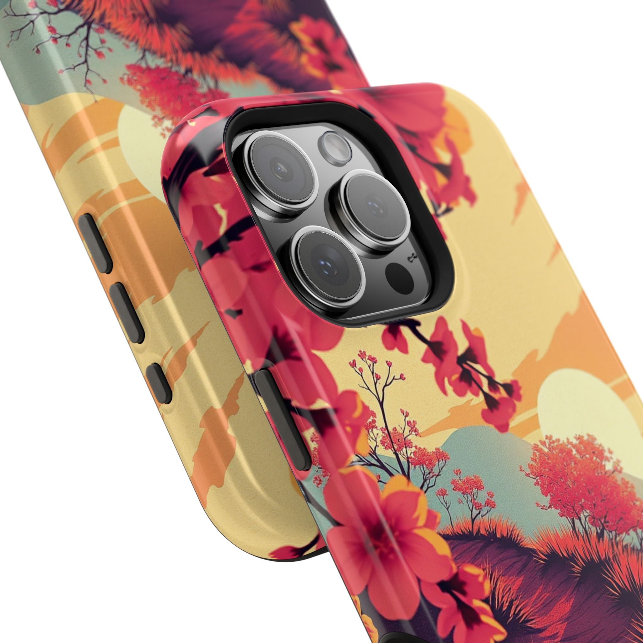 iPhone Sunset Amber And Peach Blossom Trail Soft iPhone 15 Finish · iPhone Case