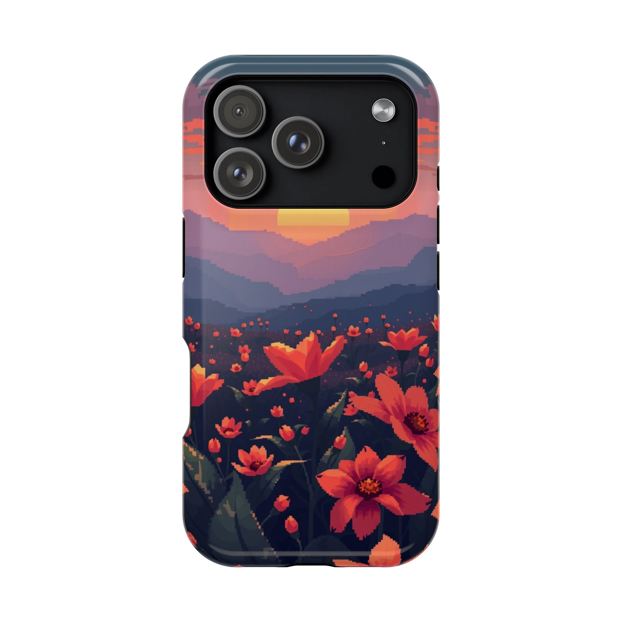 iPhone Sunset Amber And Peach Floral Geometric Soft iPhone Finish · iPhone Case