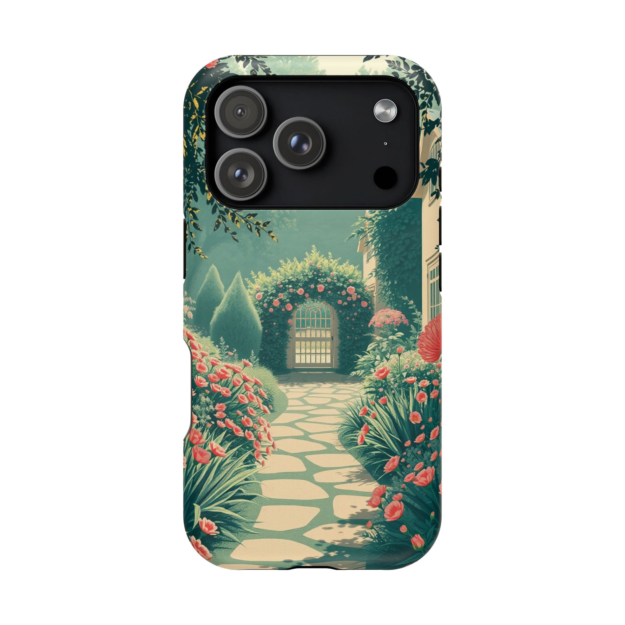 iPhone Teal And Coral Cottage Garden Slim Everyday Designer Case · iPhone Case