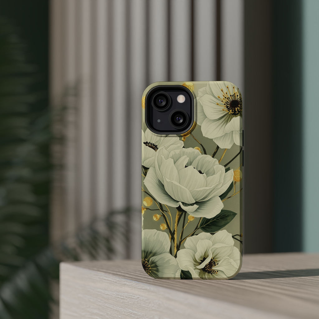 iPhone Sage And Ivory Floral Ink Wash Slim Everyday iPhone 14 Designer · iPhone