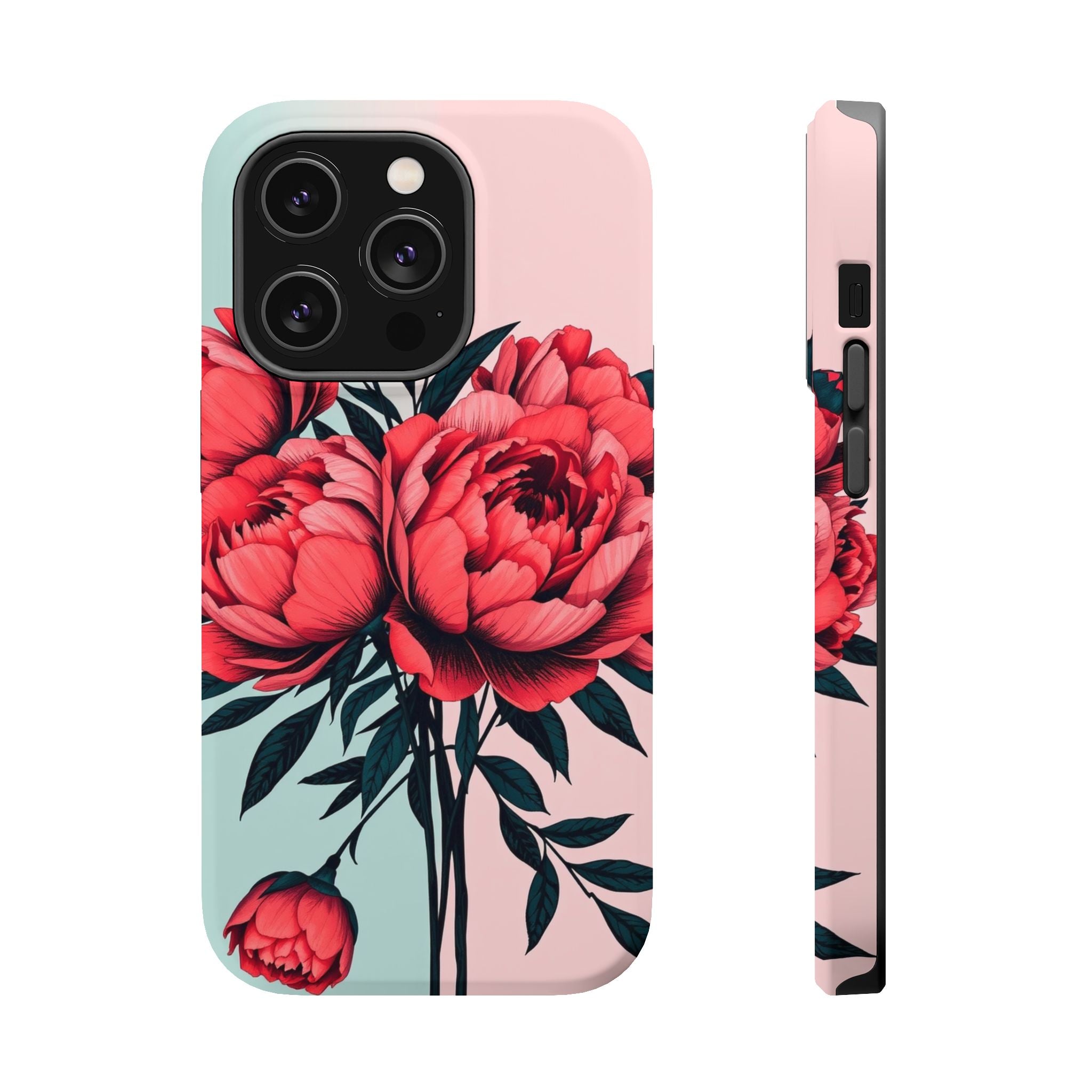 iPhone Teal And Coral Peony Bouquet Artistic Everyday Cas Slim Snap Case · iPhon