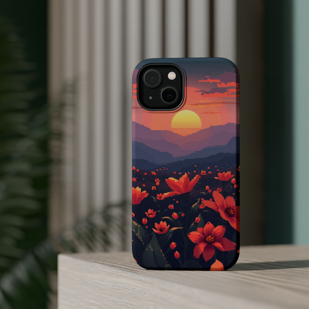 iPhone Sunset Amber And Peach Floral Geometric Soft iPhone Finish · iPhone Case