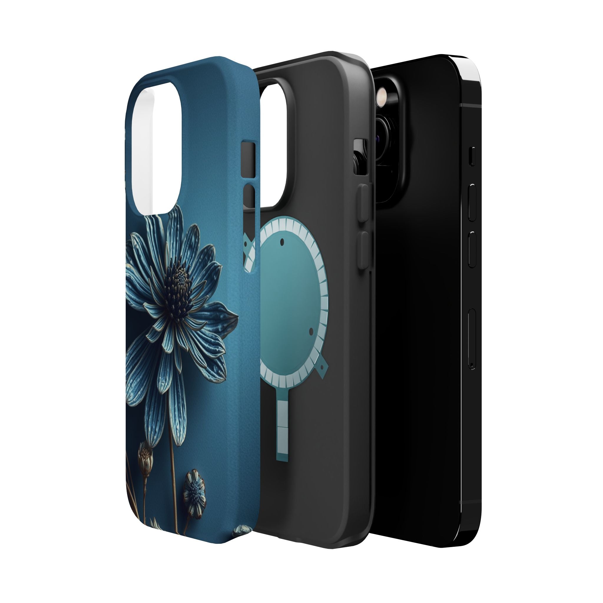iPhone Midnight Blue And Silver Dried Flower Flat Lay iPhone 15 · iPhone Case