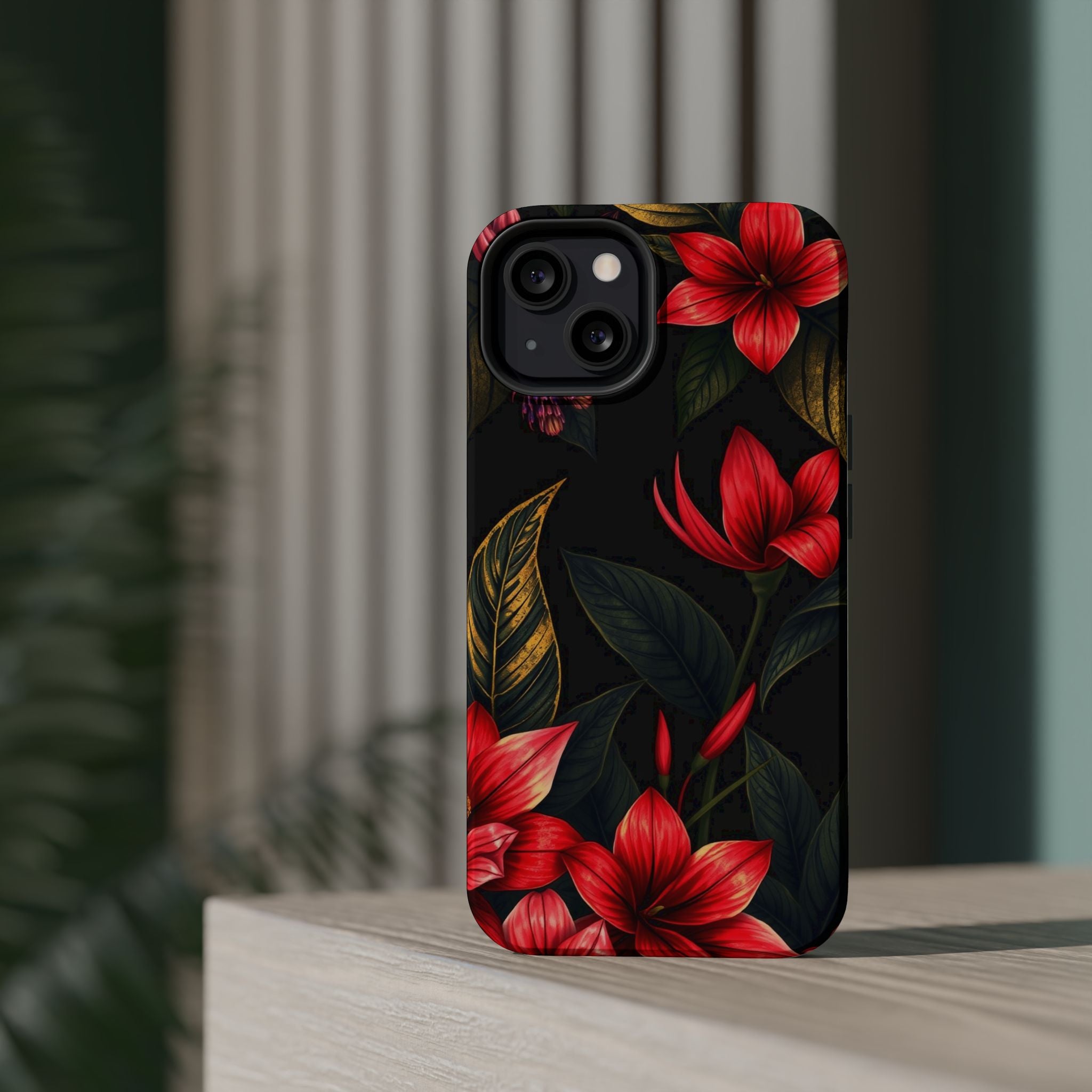 iPhone Black And Crimson Jungle Floral Slim Everyday Designer Case · iPhone Case