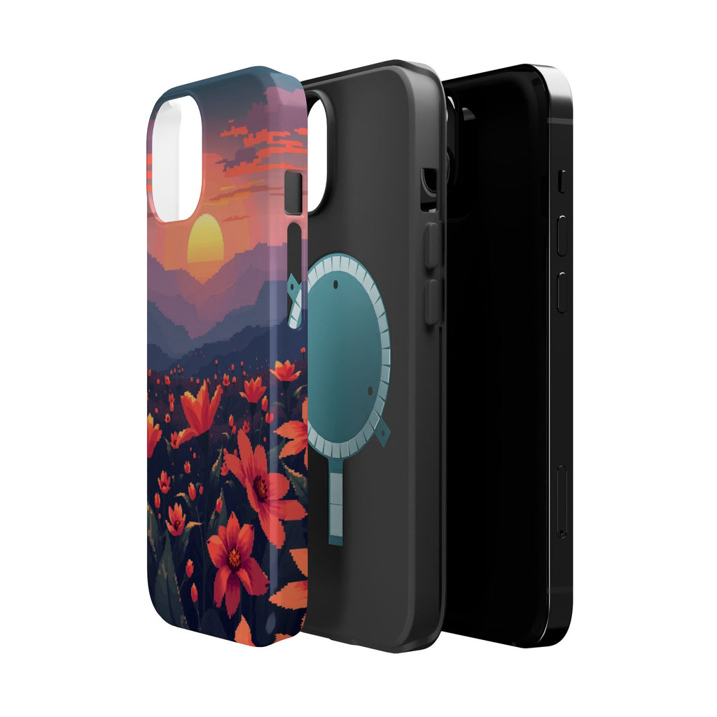 iPhone Sunset Amber And Peach Floral Geometric Soft iPhone Finish · iPhone Case