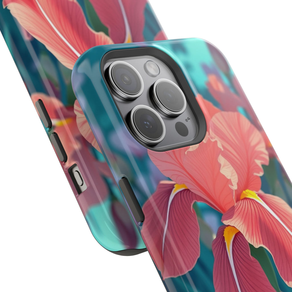 iPhone Teal And Coral Iris Garden Bold Modern Everyday Snap Case · iPhone Case