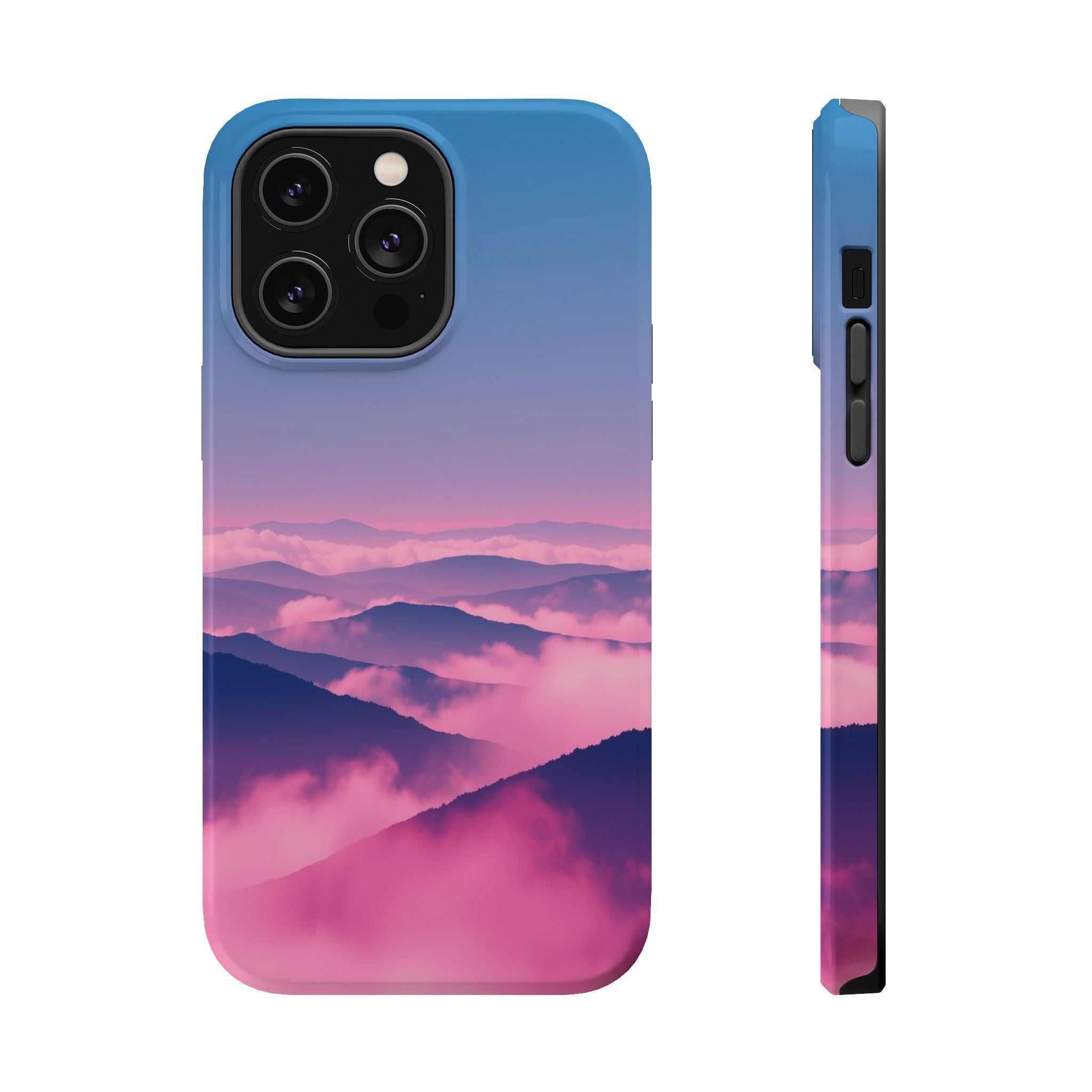 iPhone Dreamy Fog Rolling Over Hills Design Soft iPhone 19 Finish · iPhone Case