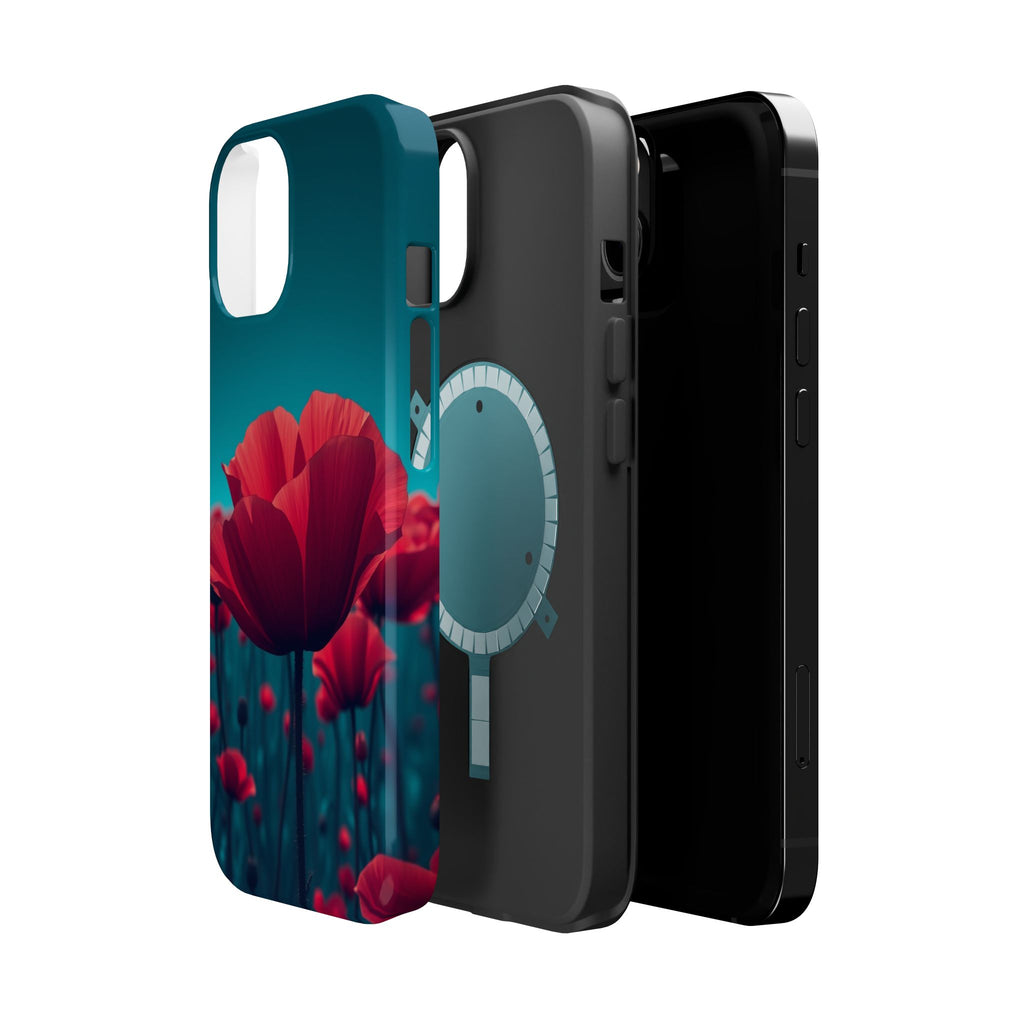 iPhone Teal And Coral Poppy Field Bold Modern Everyday Snap Case · iPhone Case