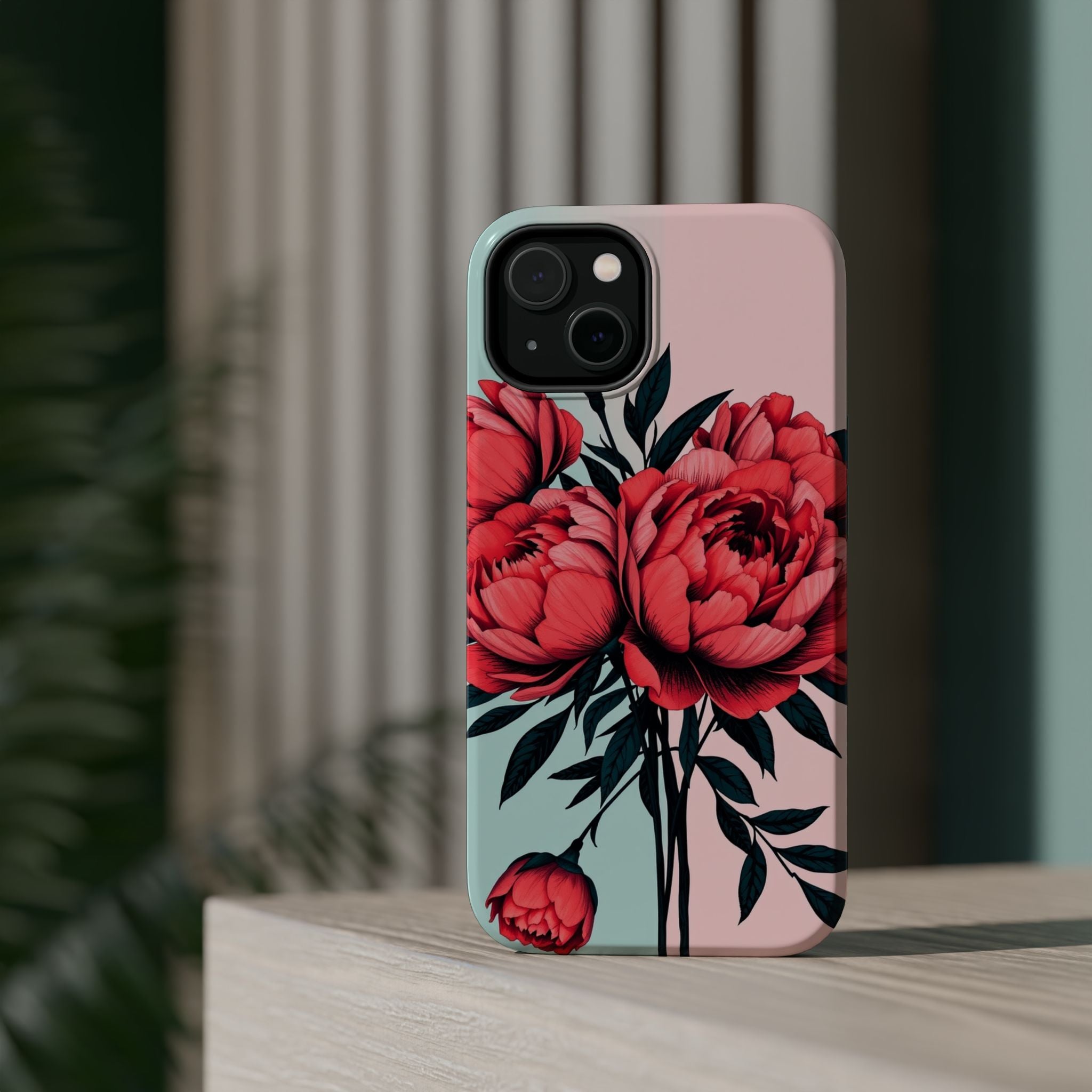 iPhone Teal And Coral Peony Bouquet Artistic Everyday Cas Slim Snap Case · iPhon